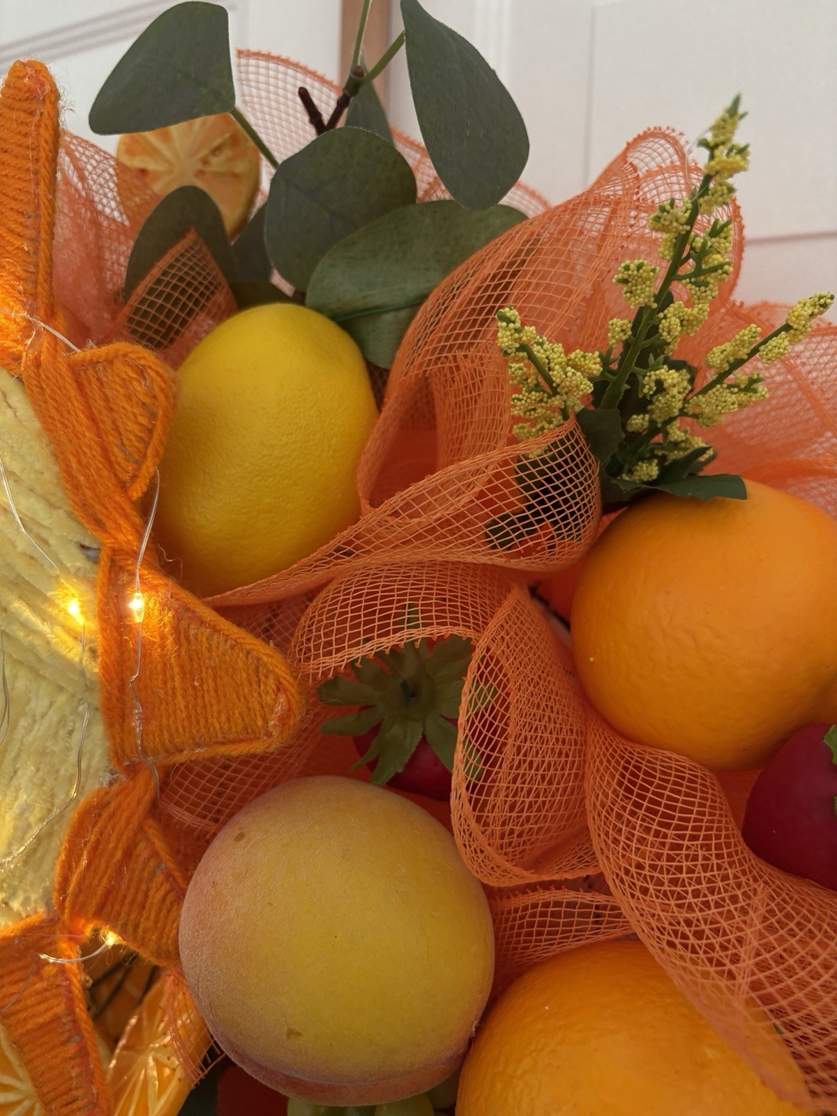 Mixed Fruit, Hanging wreath, Summer/fall. Handcrafted. New. Lights. 24”.