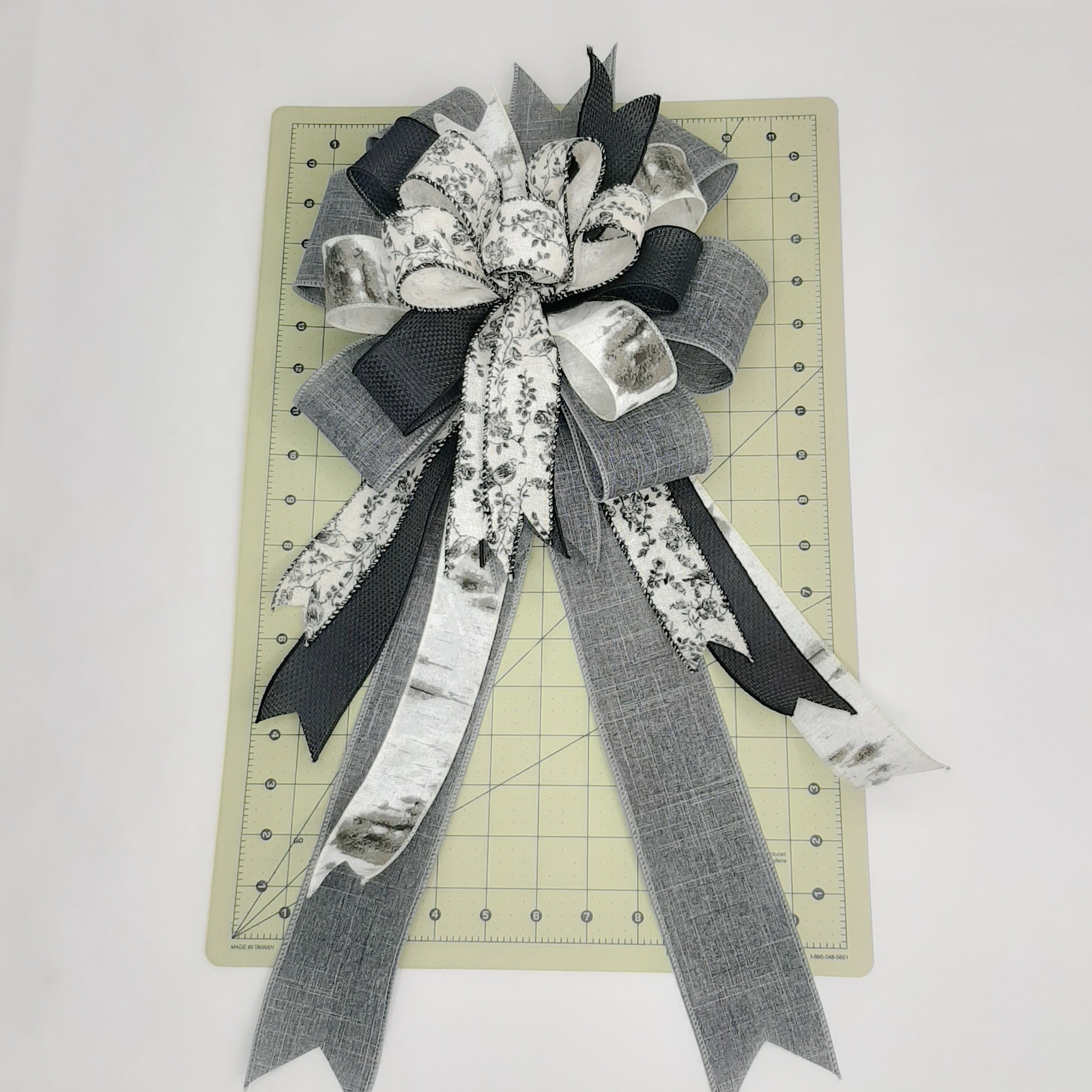 Wreath Bow, Gray, Birch, Cream Floral Print
