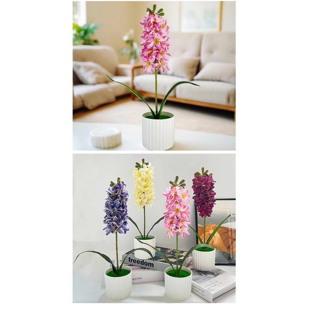 Hyacinth Floral Decor in Pot for Table Centerpiece For Home Office Use