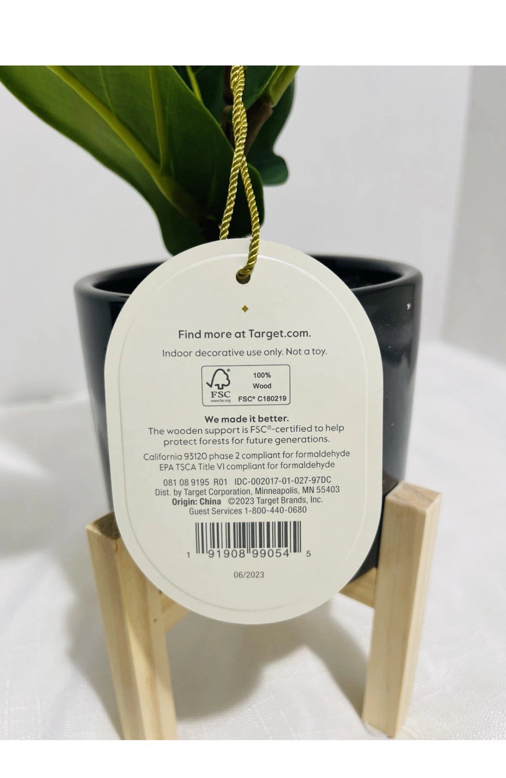 Threshold Artificial Faux Fiddle Leaf Plant in Pot Plant w/stand for Home Decor