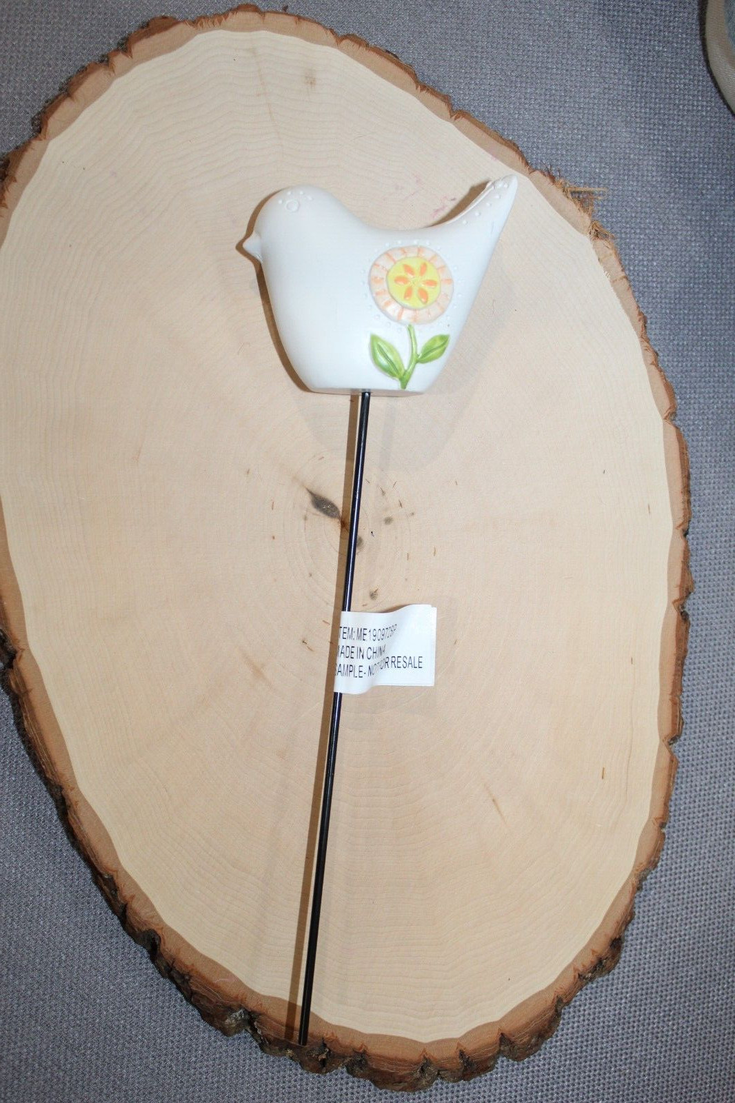 Ganz Bird Plant Pick White w/Peach Flower & GROW on its side Weight is 4.5 oz