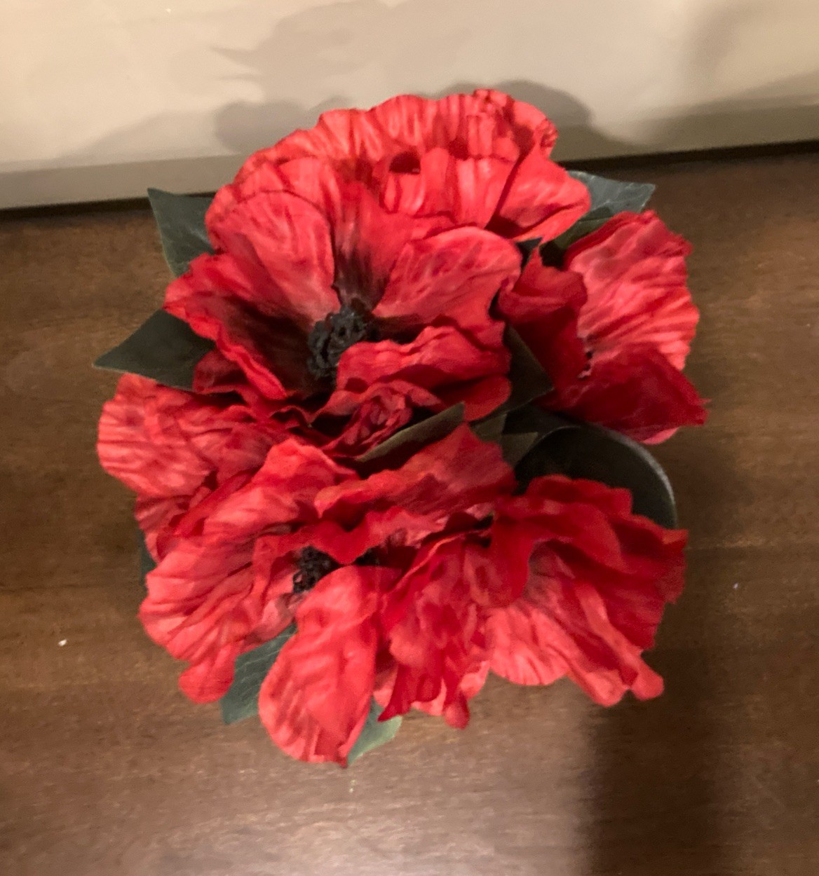 Threshold 7.5” Red Poppy Arrangement With 3 1/2 Inch Vase Faux Floral
