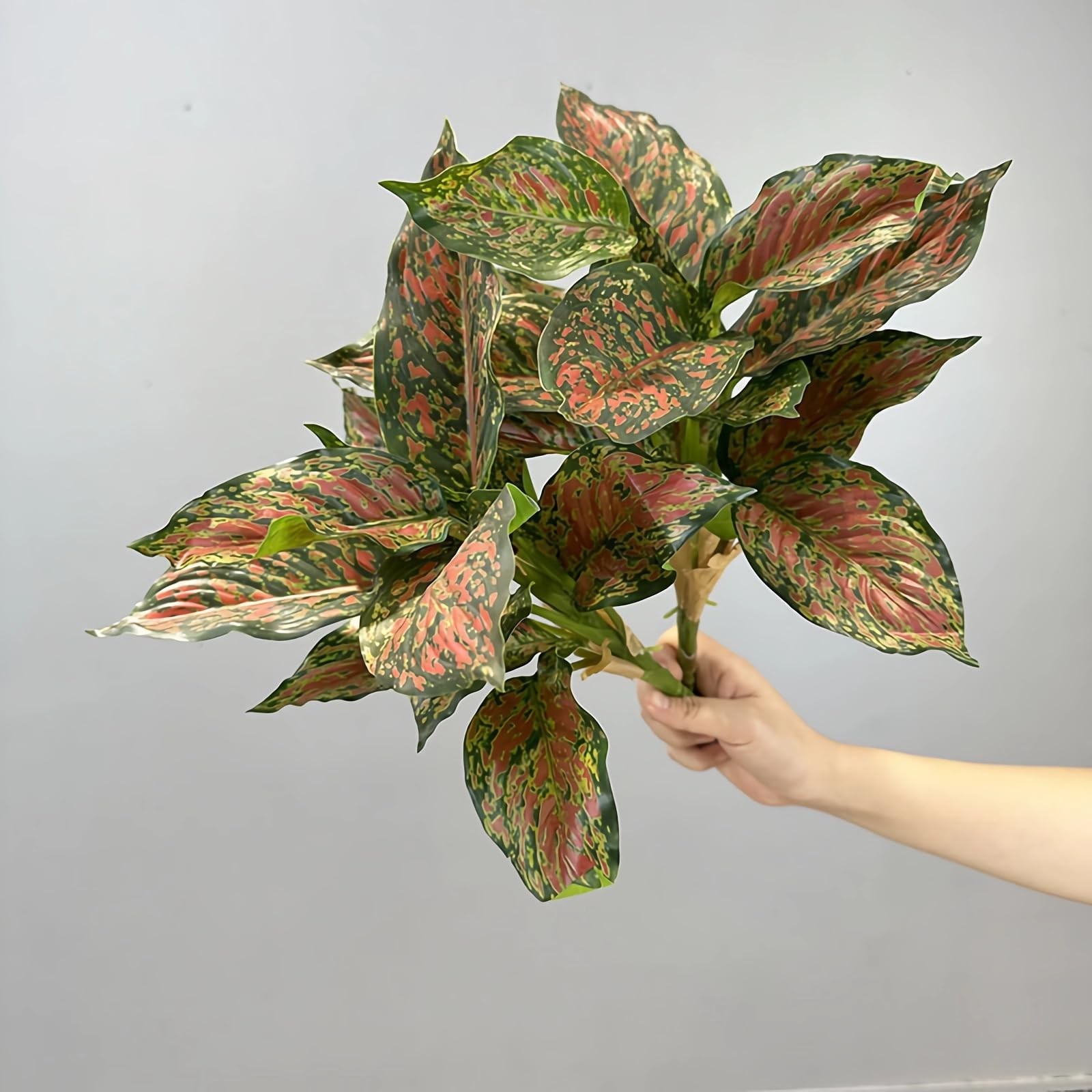 2pcs Artificial Halcyon Hosta Perennial Plants 17″ Faux Variegated Hosta Red …