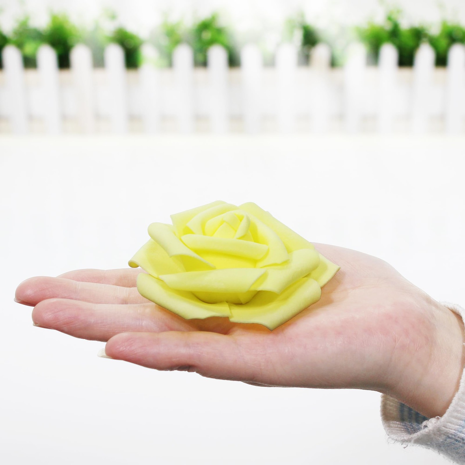 100 PCS 3 Inch Artificial Flowers Bulk Faux Foam Fake Rose Head Ivory Yellow