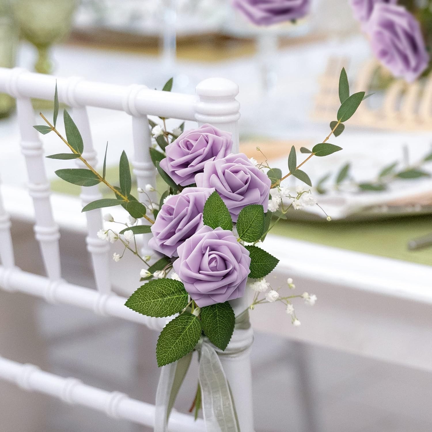 50Pcs Realistic Lavender Foam Roses – Perfect for DIY Floral Arrangements