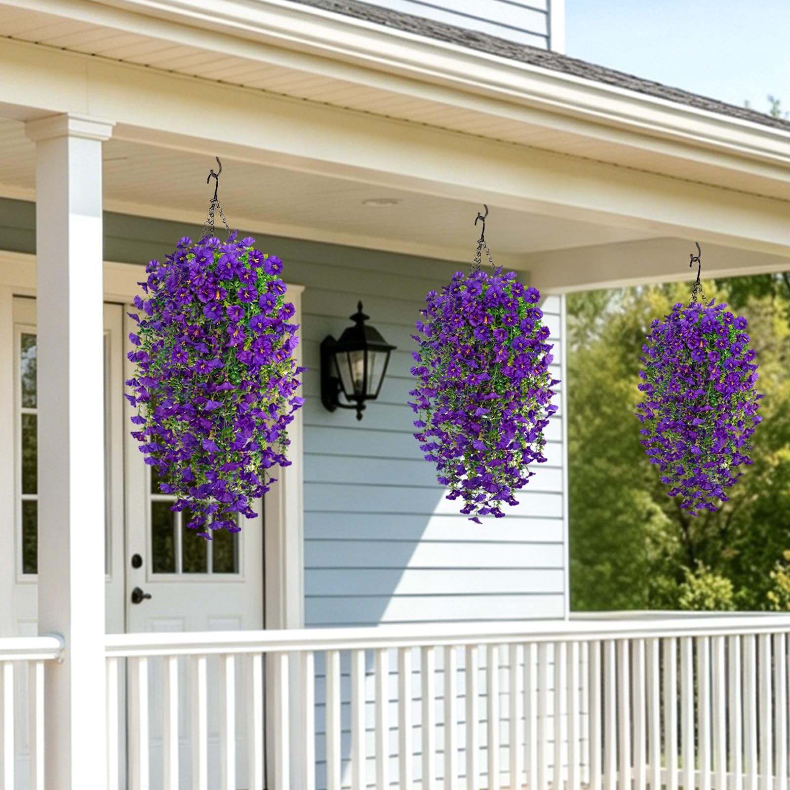 Artificial Hanging Flowers for Outdoor, 4Pcs UV Resistant Faux Morning Glory …