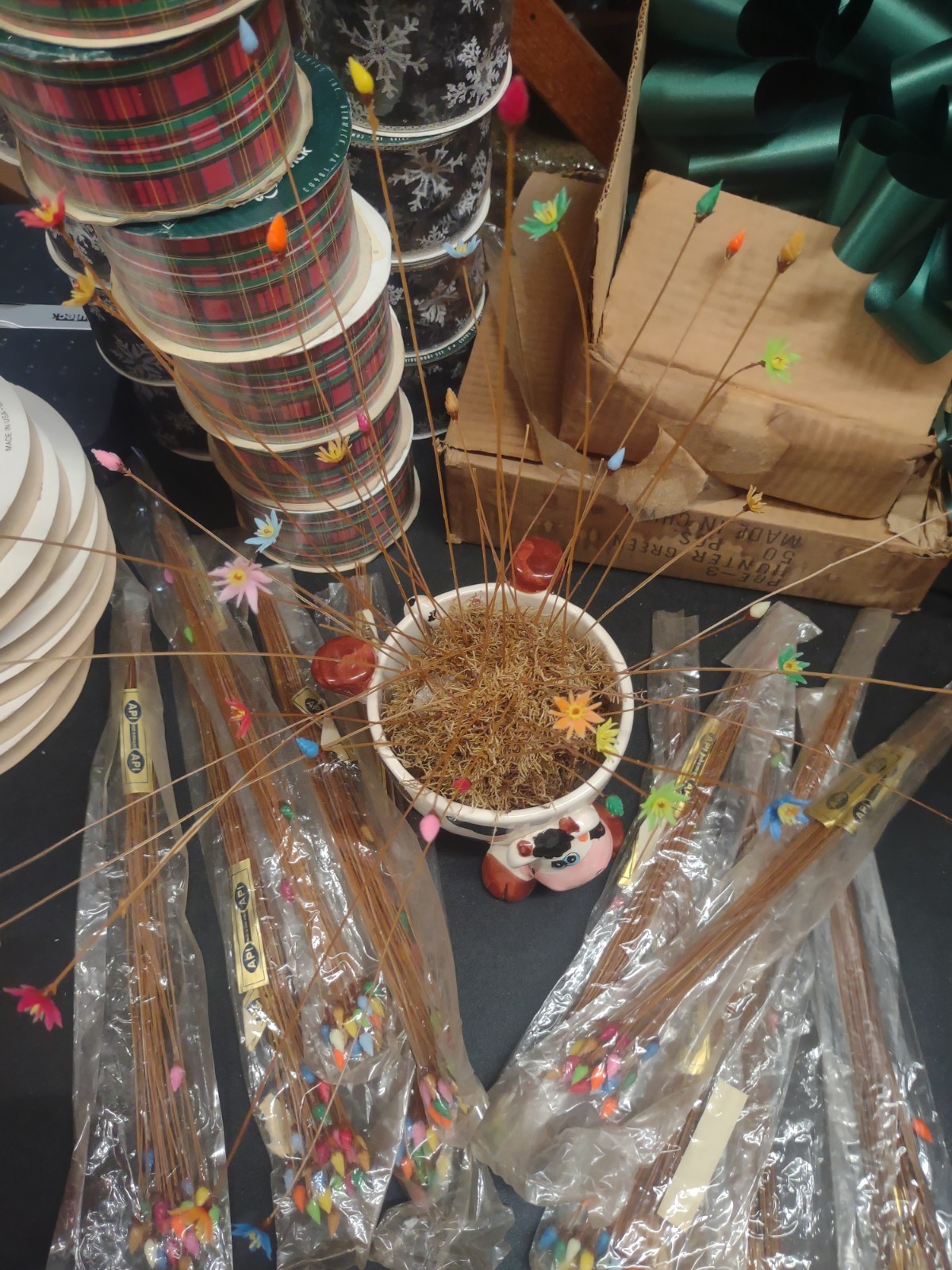 24 Stems: 1960s Vintage Tiny Plastic Cone Flowers, Multicolor Flower Pods 12″
