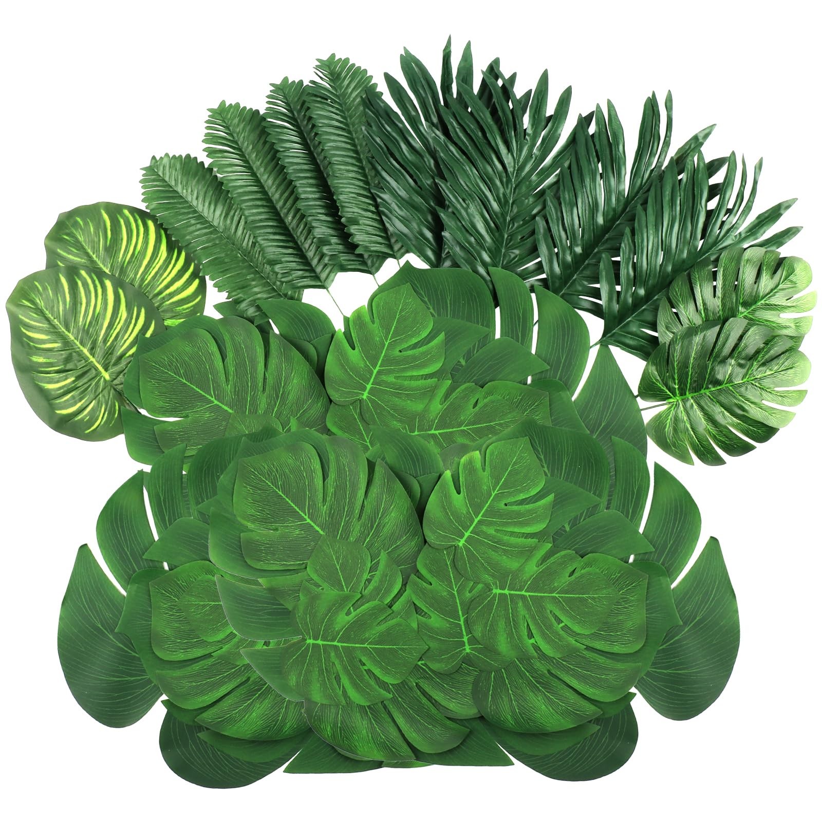 108 Pieces 7 Kinds Artificial Tropical Leaf Jungle Leaves Plant Safari Leaves…