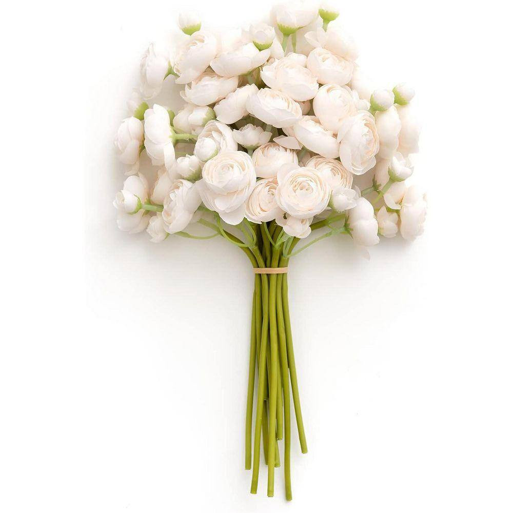 10.5 In. White Indoor Artificial Ranunculus Flower(18 Stems)