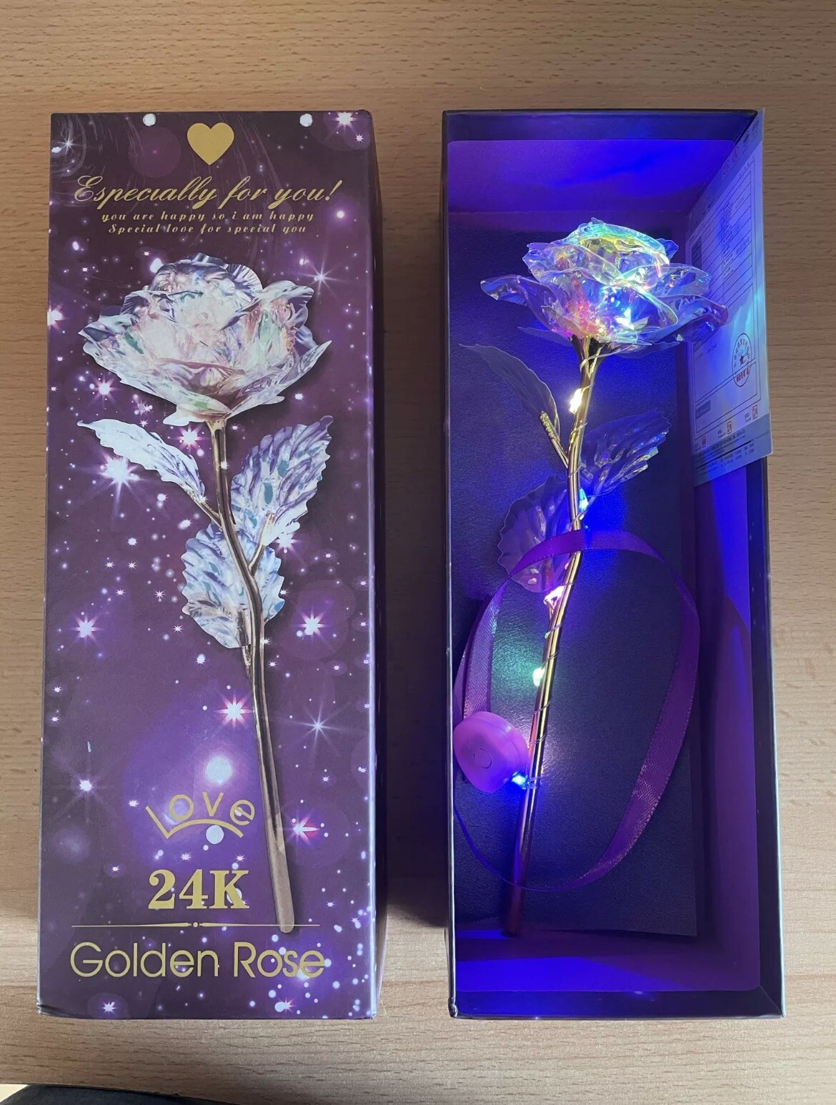 24K Gold Foil Rose Flower LED Luminous Galaxy Mother’s Day Thanksgiving Gift