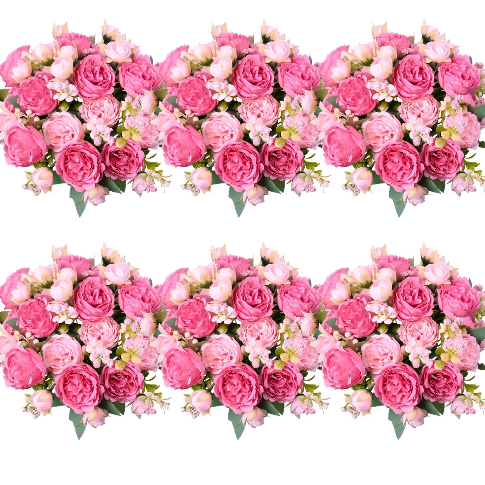 AUMVEYI 6 Pcs Peonies Artificial Flowers Bulk, Blush Pink Silk Peonies Fake B…
