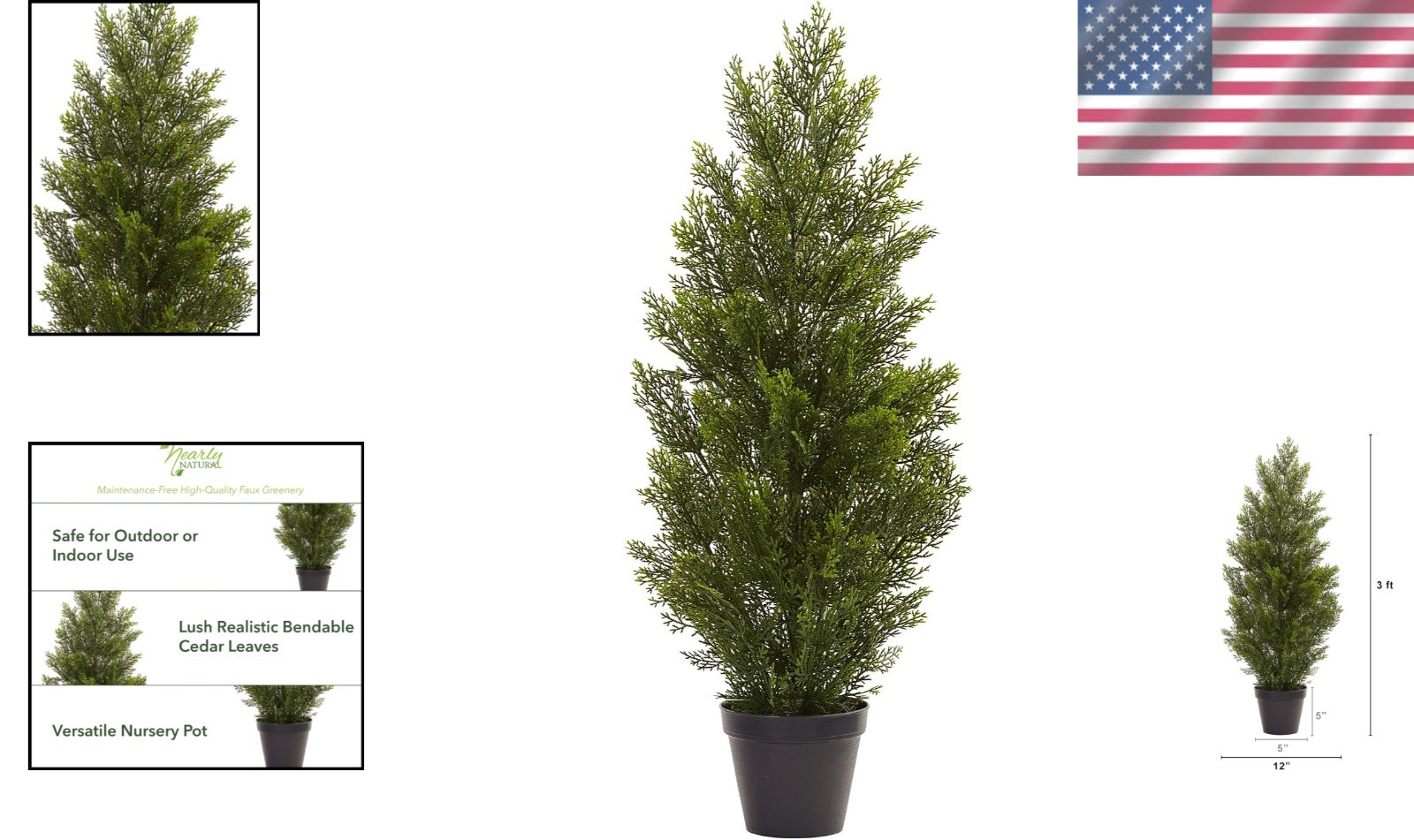 Realistic 3ft Cedar Pine Tree – Waterproof & Odorless Indoor/Outdoor Decor
