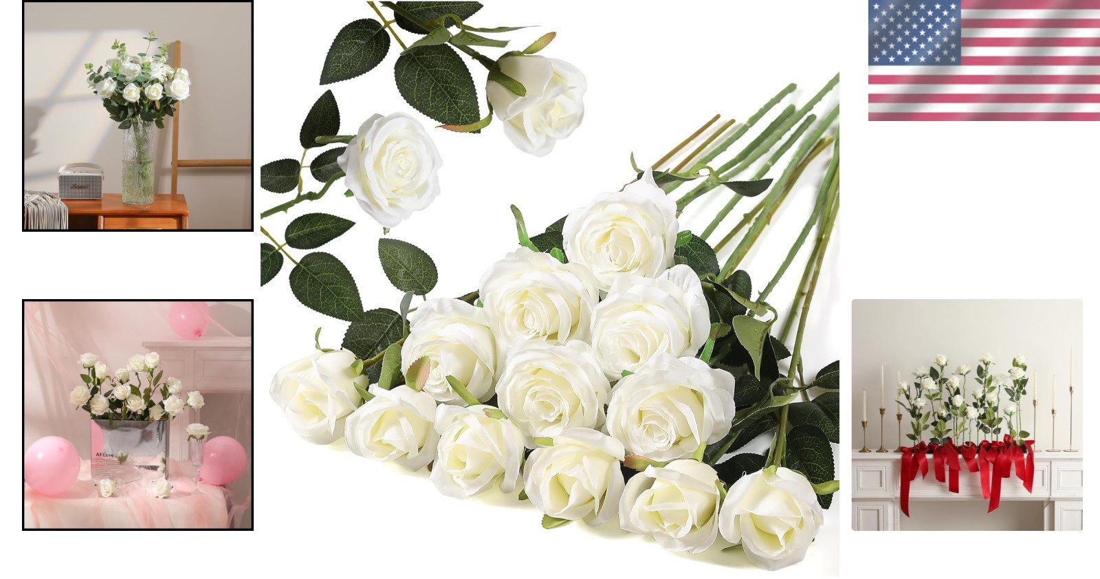 Realistic White Silk Roses Bouquet – 12pcs