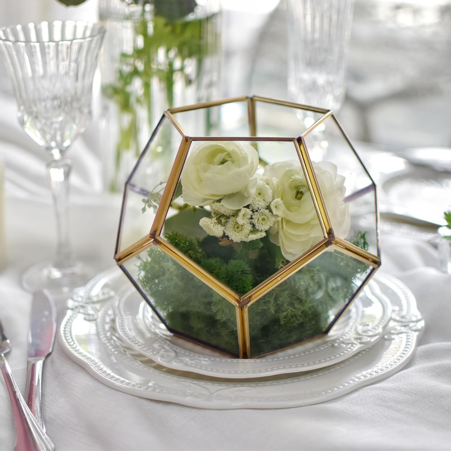 No Door Glass Terrarium for Small Cactus, Succulents – Gold Geometric Terrarium