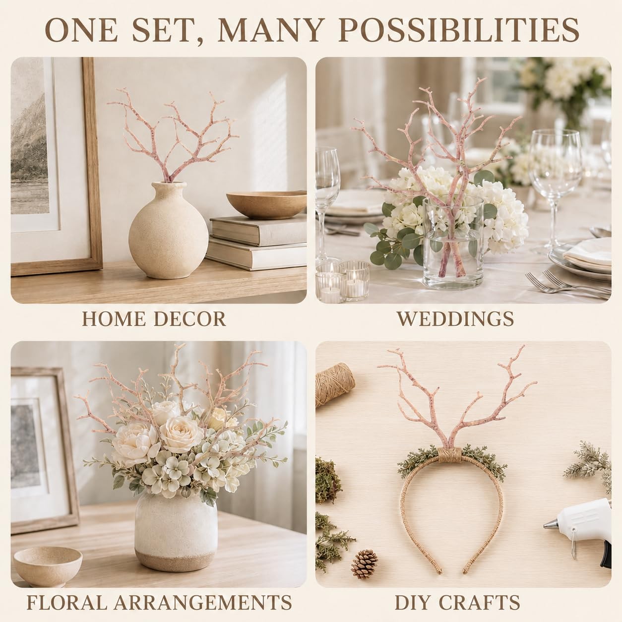 12pcs Artificial Antler Shaped Tree Branches Light Brown Plastic Twigs for DI…
