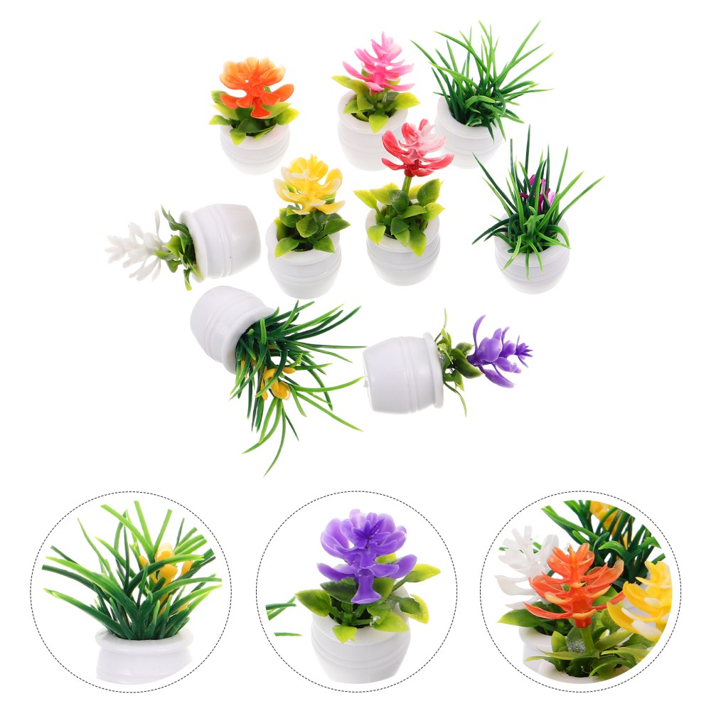 9Pcs Miniature Dollhouse Plastic Potted Plants Assorted Color Durable Decoration
