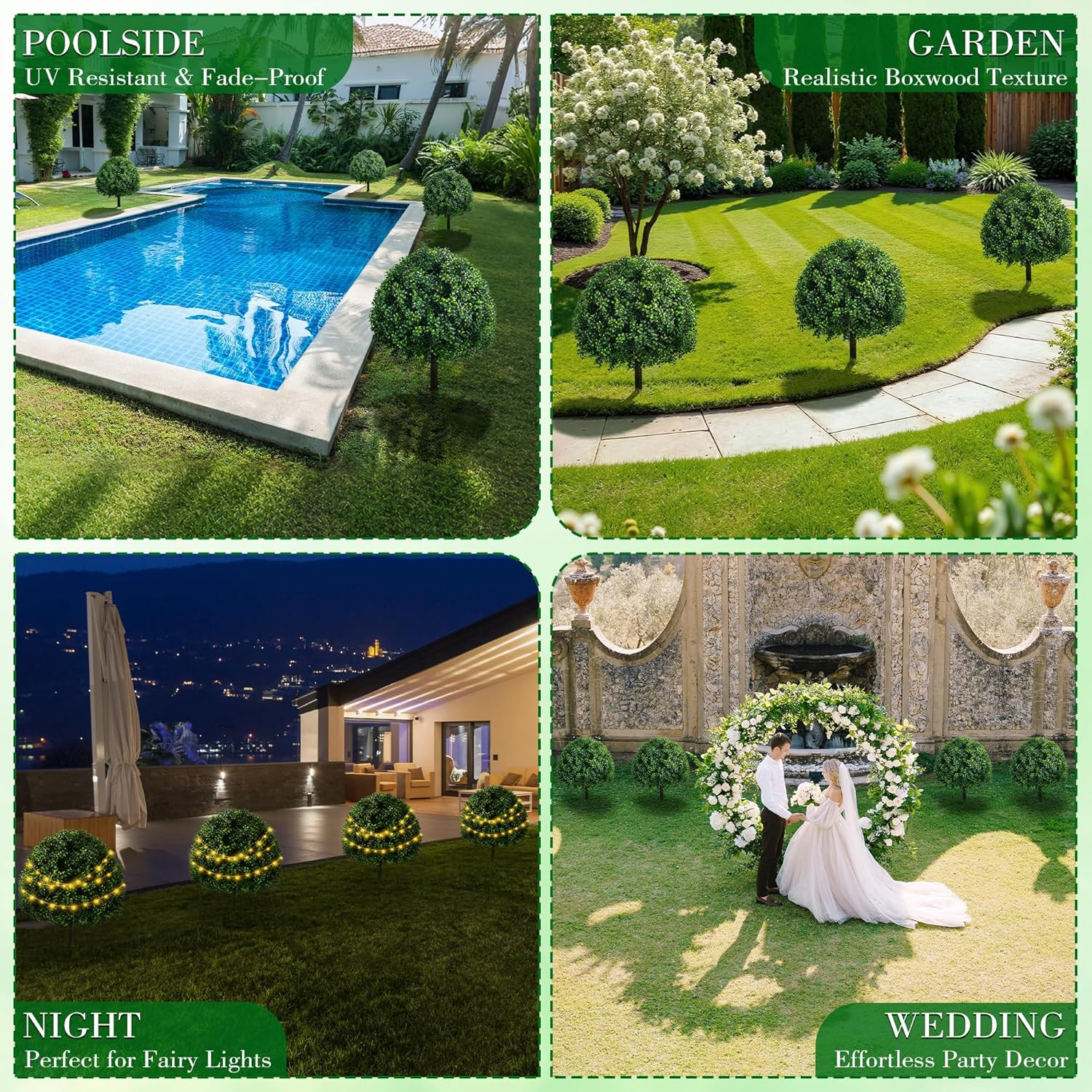 24.8 Inch Faux Boxwood Topiary Trees 2 Sets Artificial Round Bush Balls