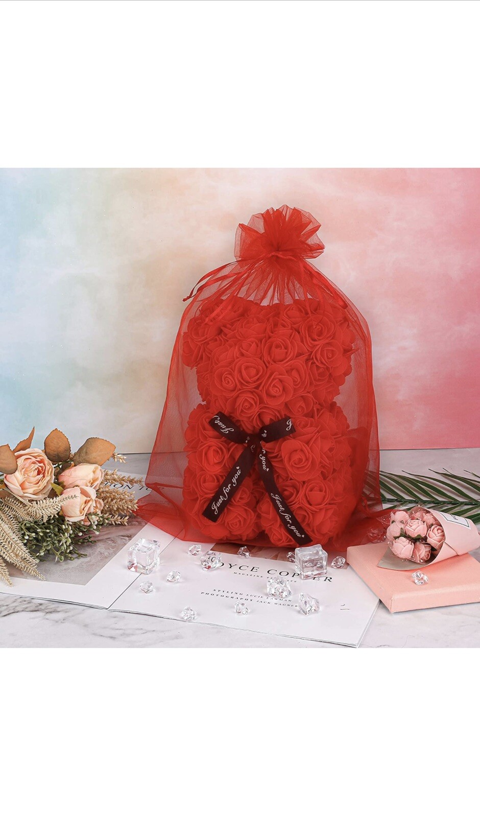 Rose Bear Gifts for Anyone. Flower Teddy Bear Birthday Gift for Mom Girlfriend,