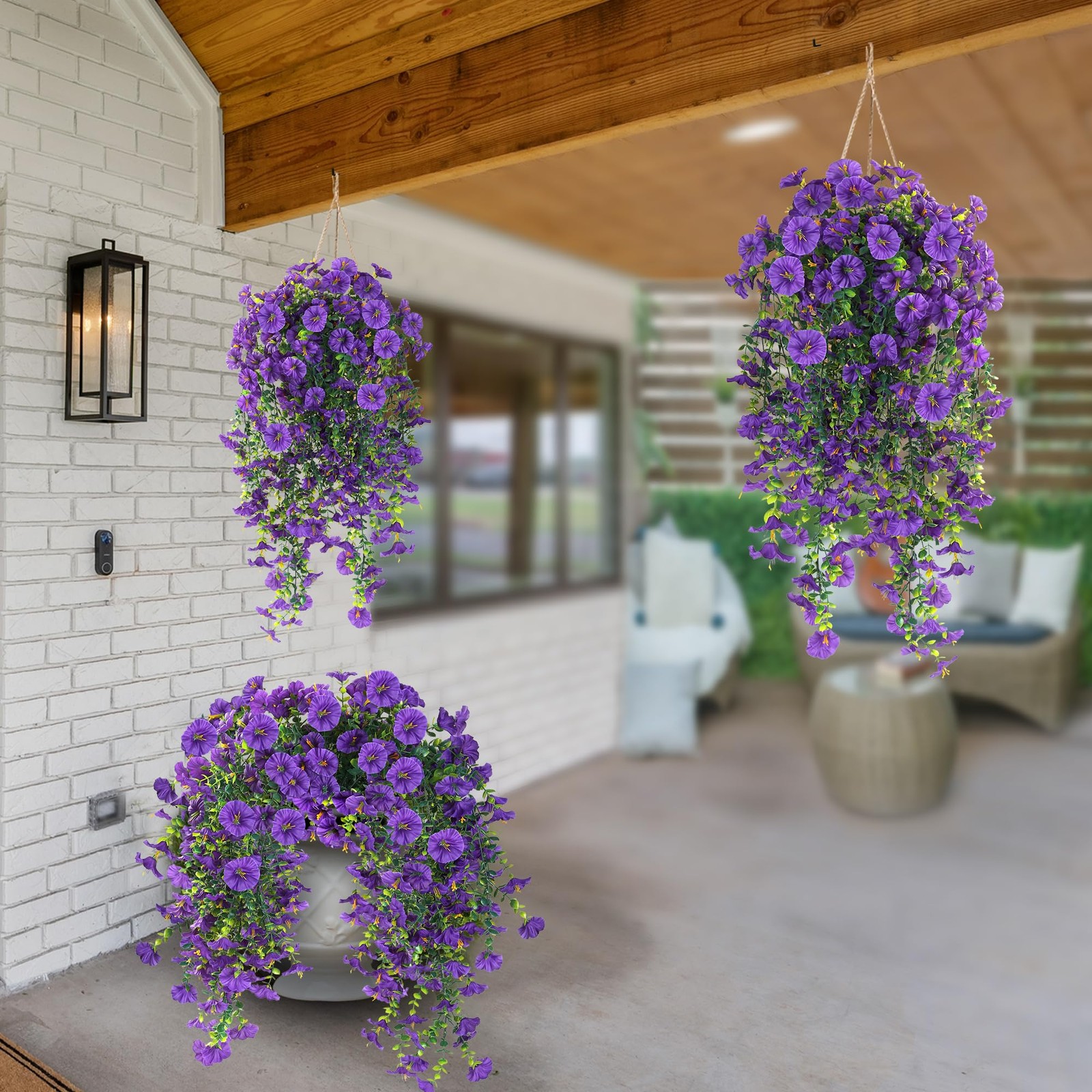 Artificial Fake Hanging Flowers Plants for Outdoor Outside Spring Summer Deco…