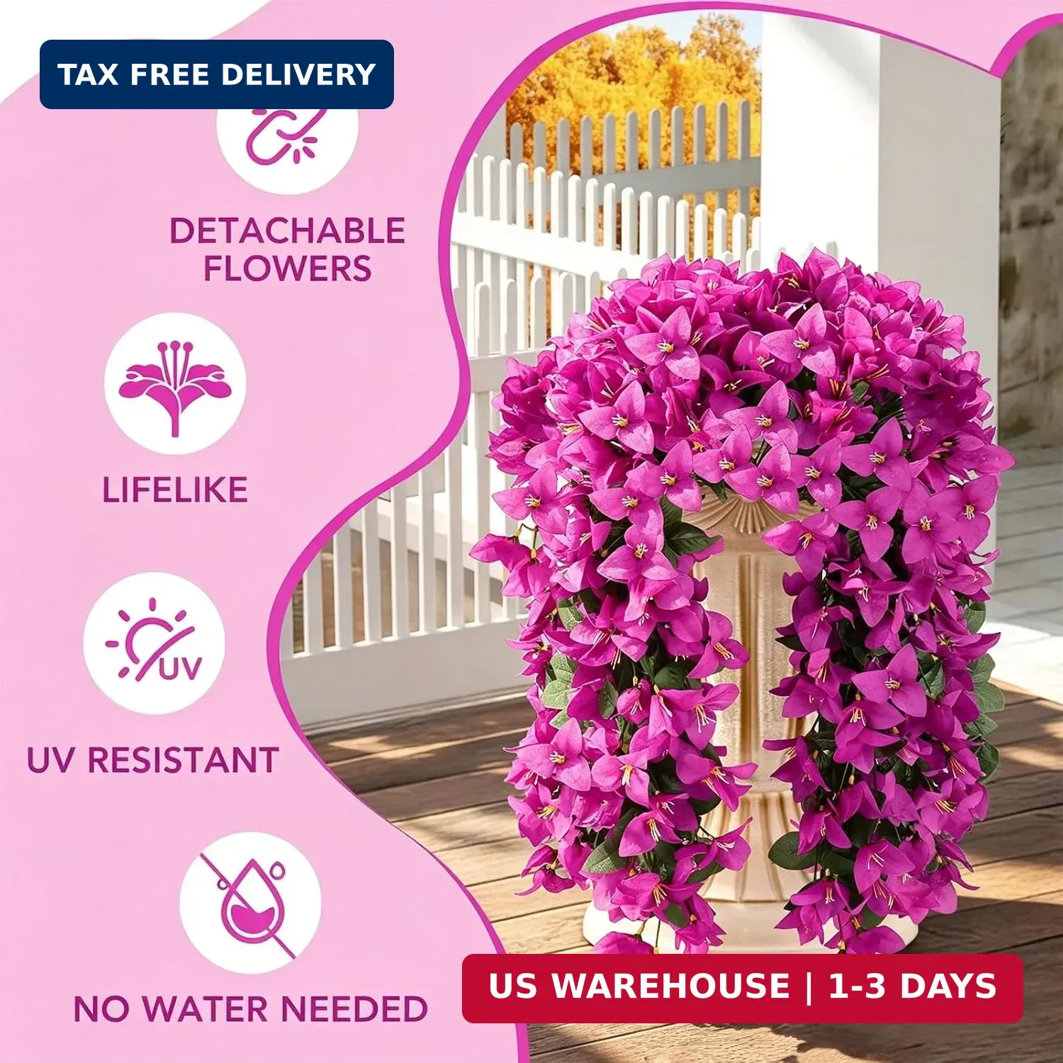 Alotiki Artificial Bougainvillea Flowers for Outdoor Plant,4 pcs Faux Hanging Fl