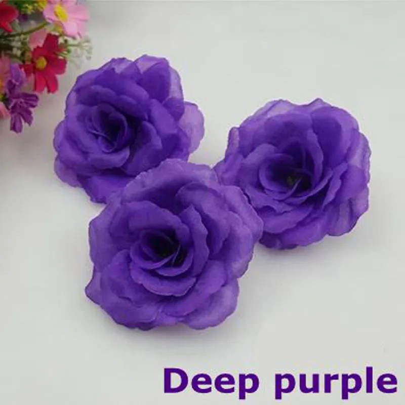 10Pcs Deep Purple Silk Rose Flower Heads for DIY Wedding Home Decor