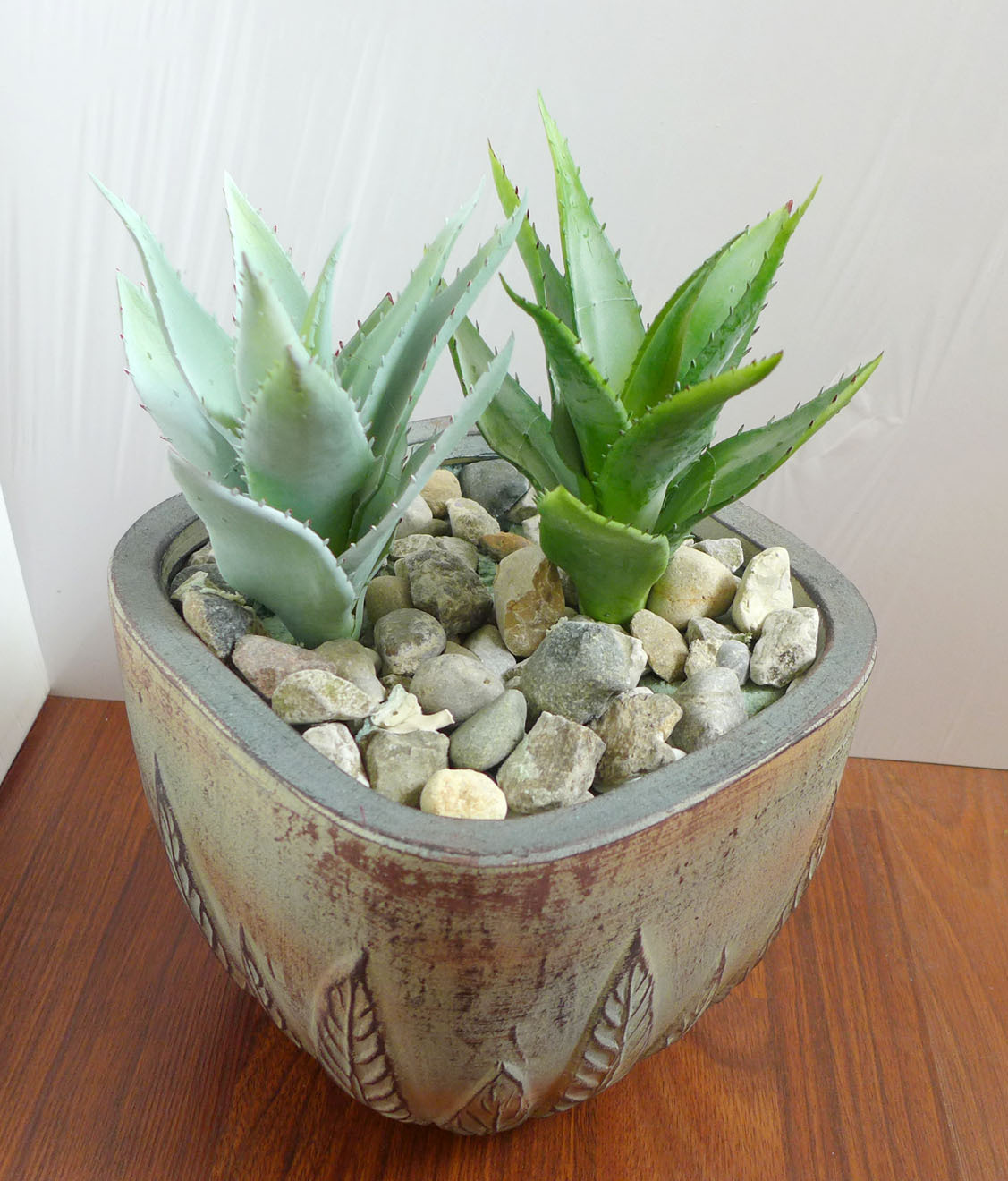 Artificial Plastic Succulents Plants (Gray + Green) Big Thorn Aloe