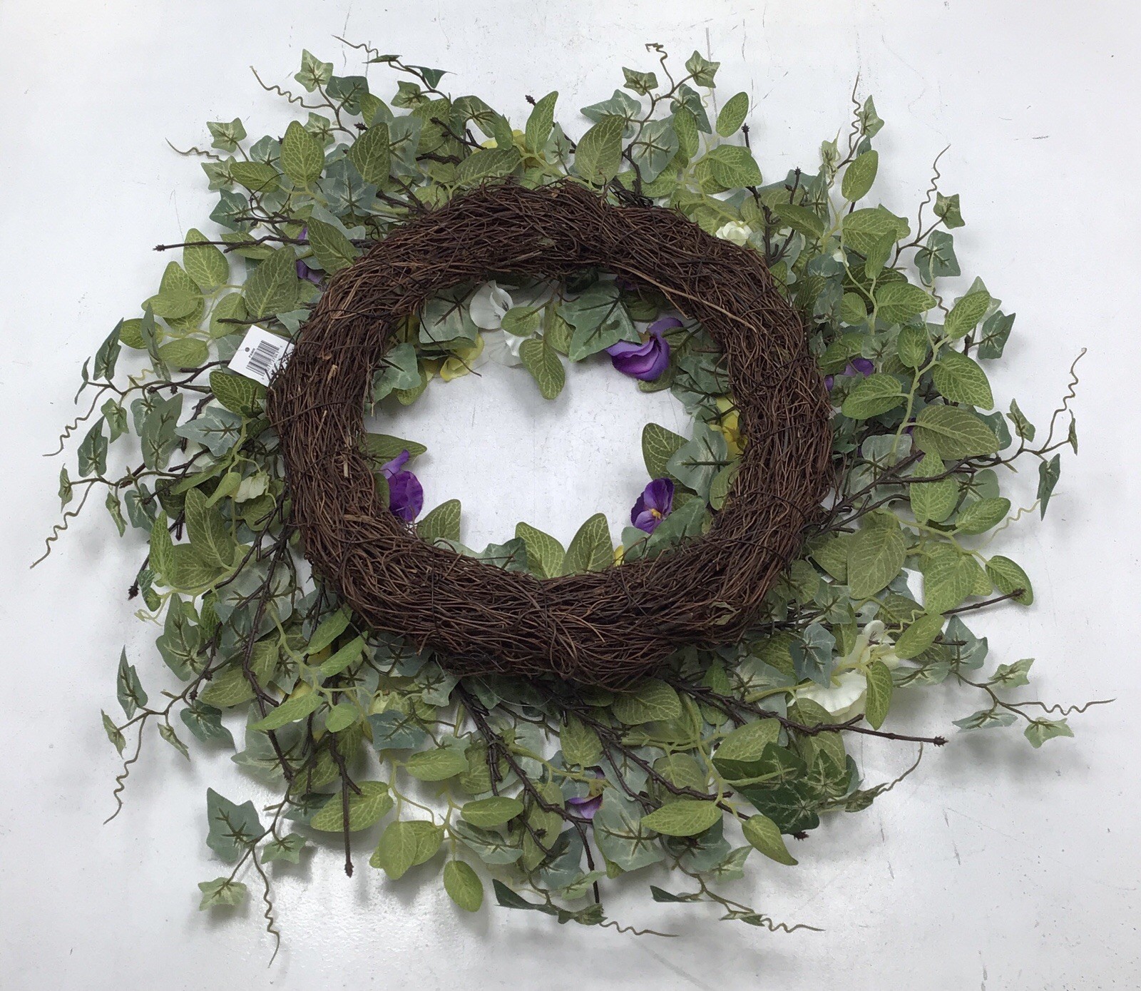 Sullivans 24 Inch Artificial Pansy Greens Mixed Bush Wreath Purple Open Box