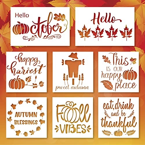 8Pcs Fall Painting Stencils Thanksgiving Drawing Templates Stencils Autumn