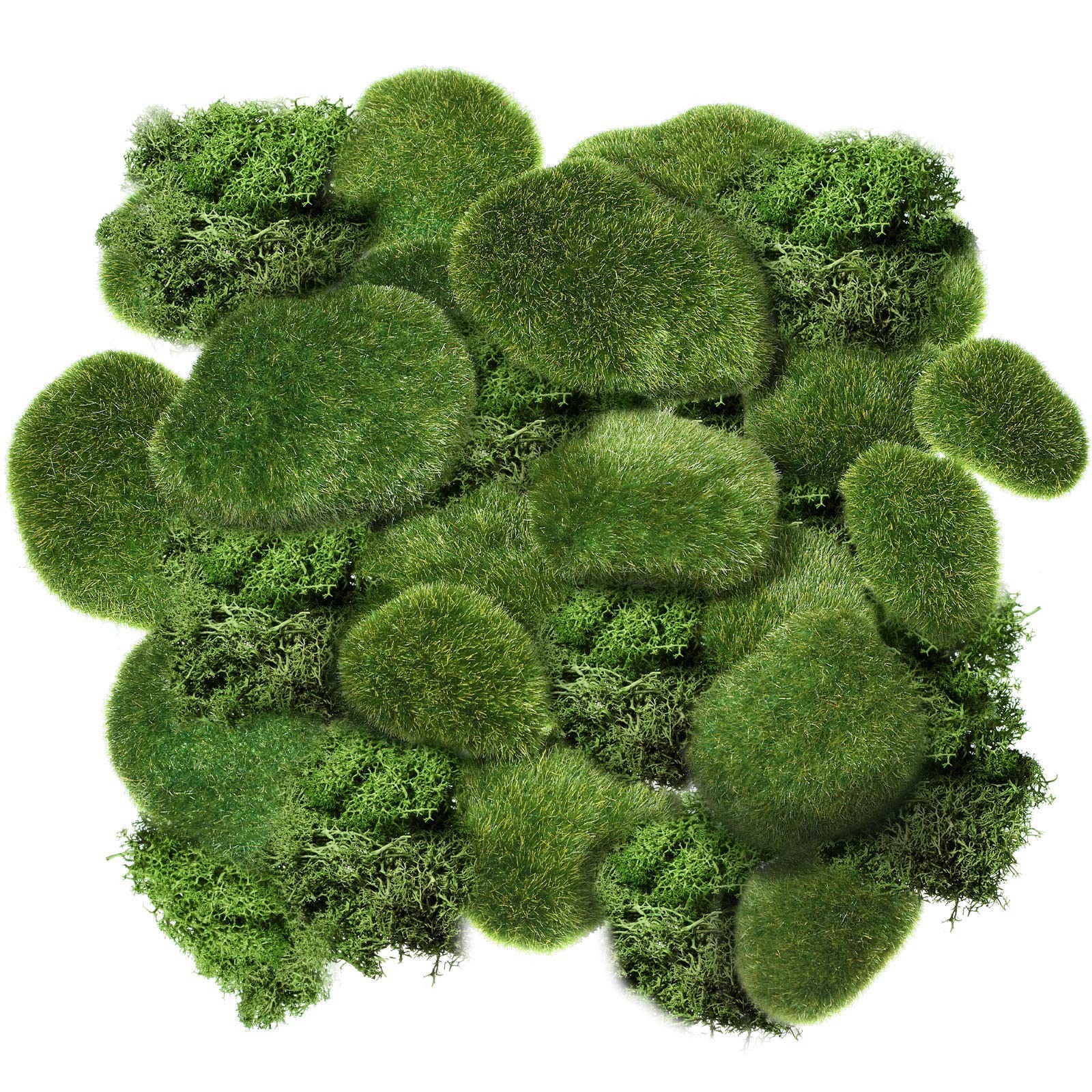 80 Pcs Assorted Faux Moss Rocks & Green Stones for Floral Arrangements & Crafts