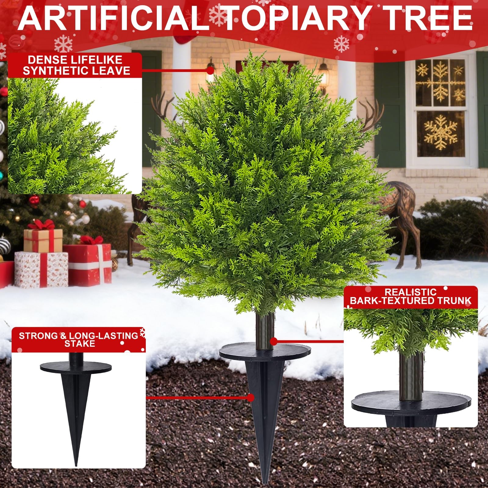 2 Pack 24”Artificial Topiary Ball Tree with Spike Soft Cypress Realistic Faux…