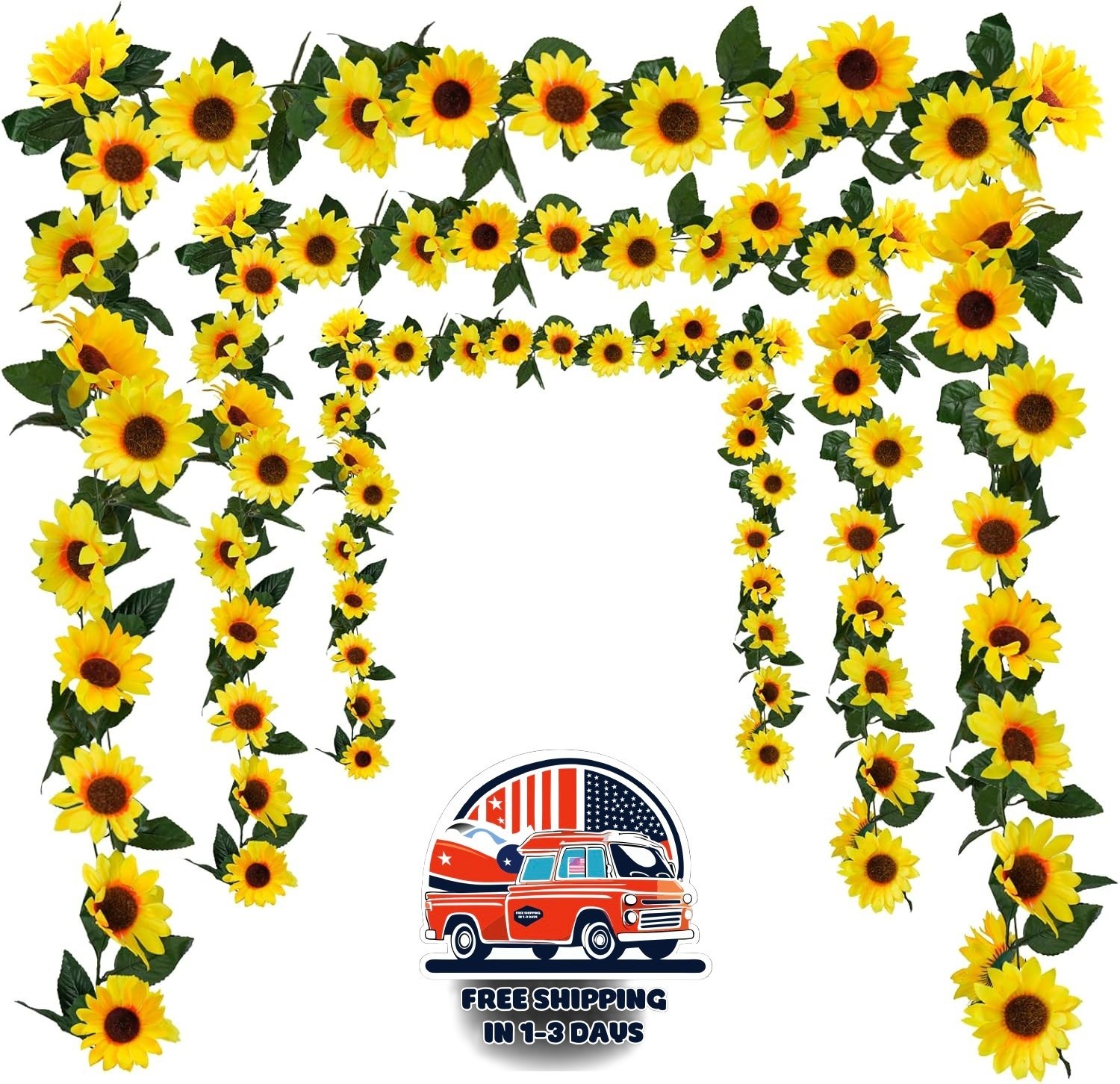 Girasoles de seda de 7,5 pies/hebra, enredaderas colgantes con hojas verdes, NEW
