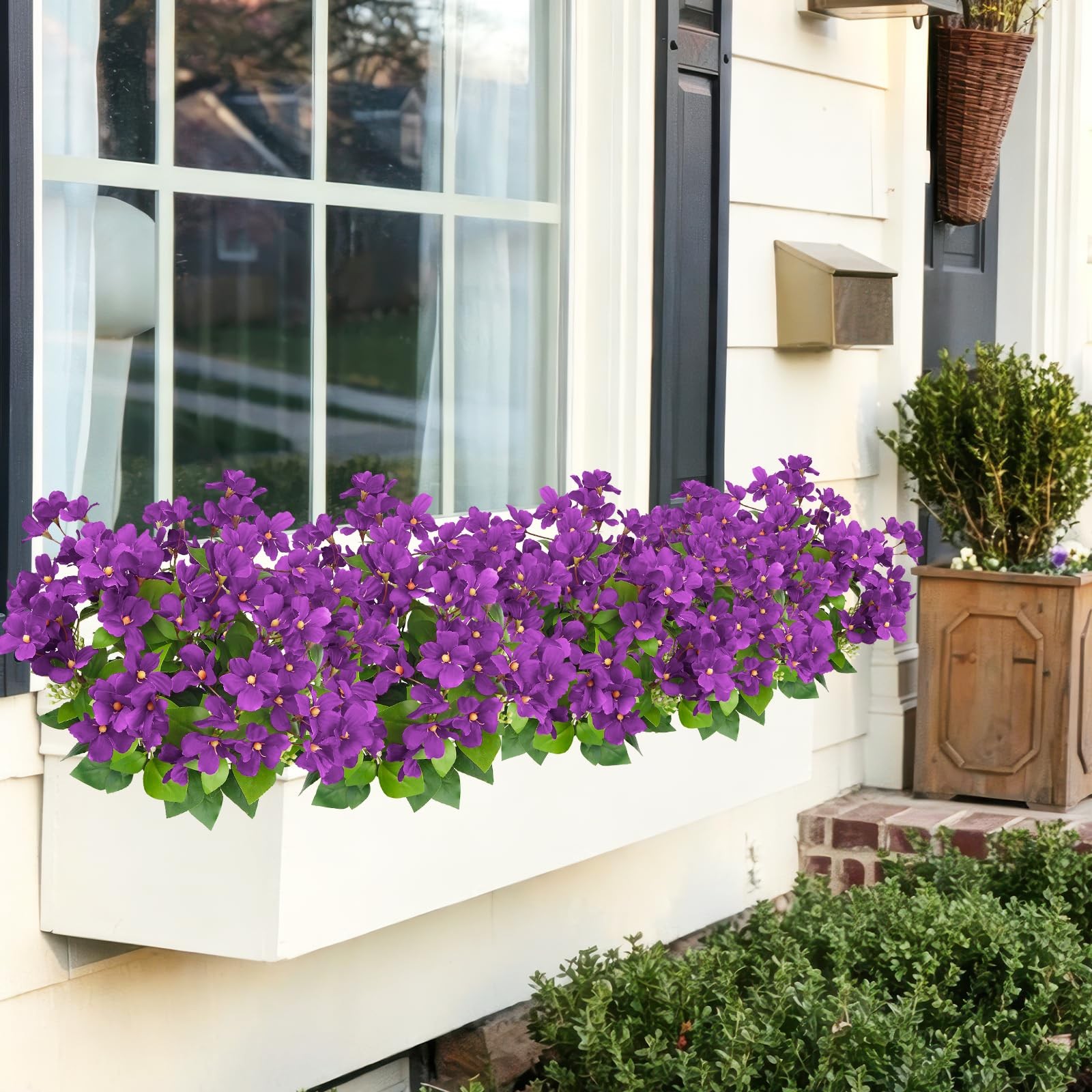 3Pcs Artificial Flowers for Outdoors Fake Silk Periwinkle Flowers UV Resistan…