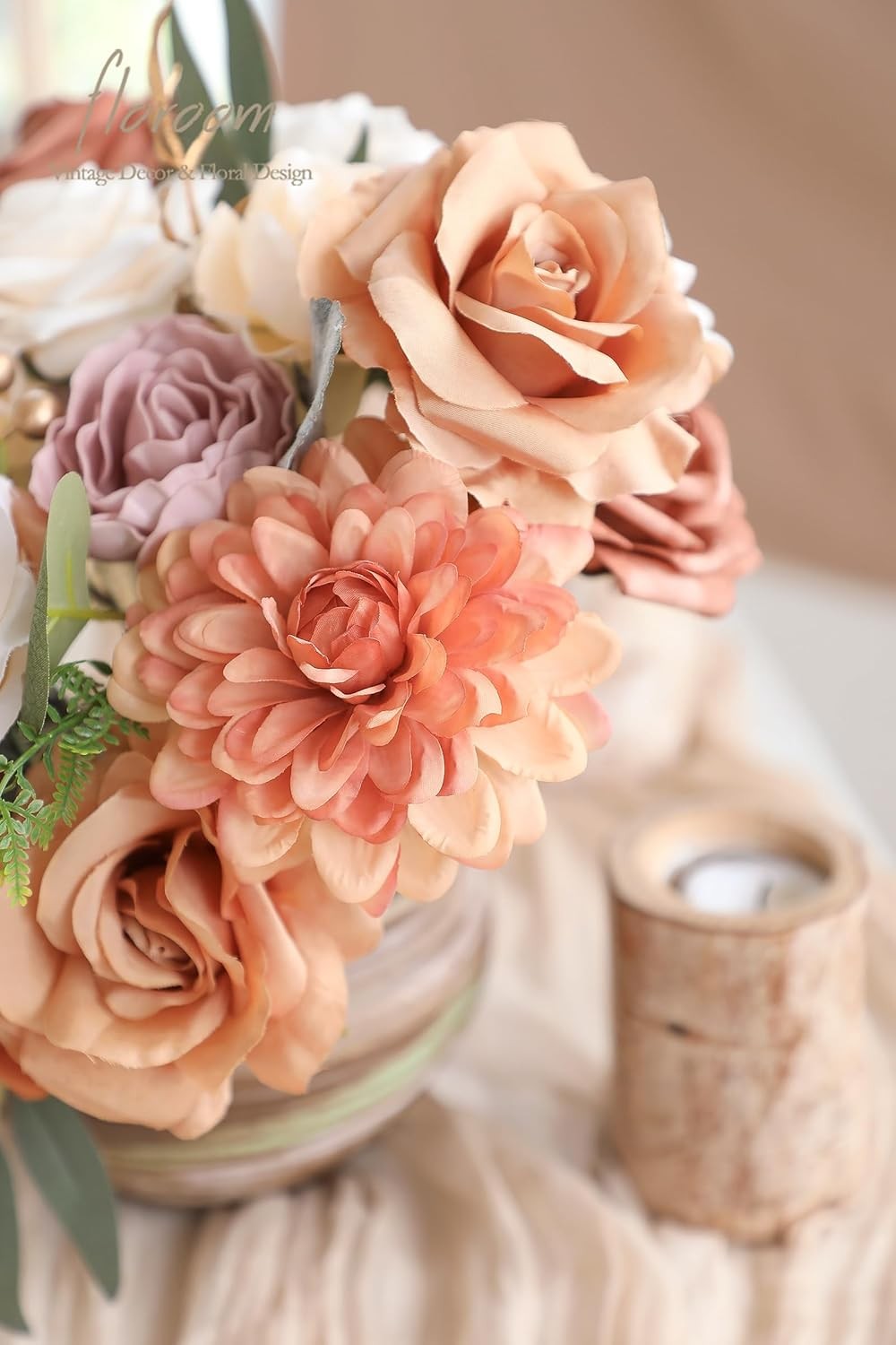 Terracotta Artificial Flowers Burnt Orange Fake Roses Peonies Dahlia Greenery