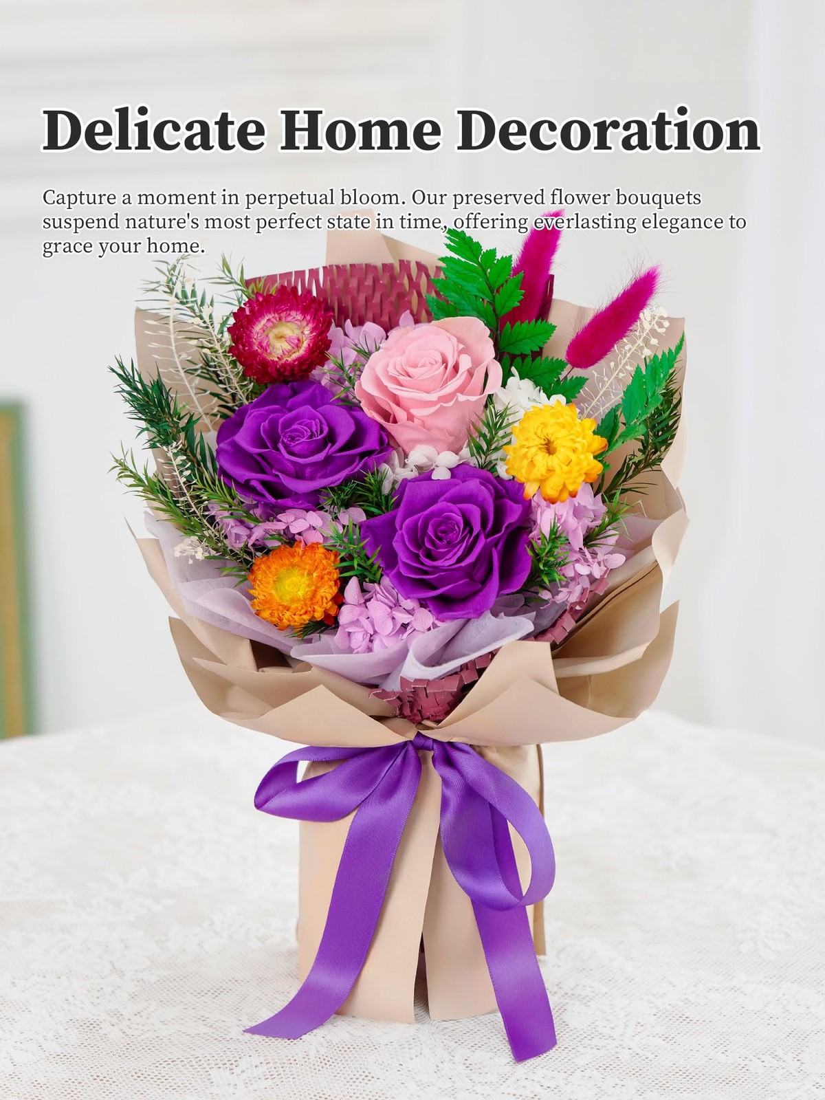 Flomoon Forever Flowers Gifts for Mom, Mothers Day Preserved Purple Paper