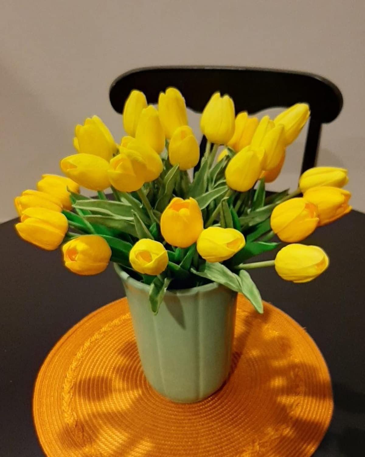 18 PCS Tulips Artificial Flowers Faux Real Touch Bouquets Spring Easter Yellow