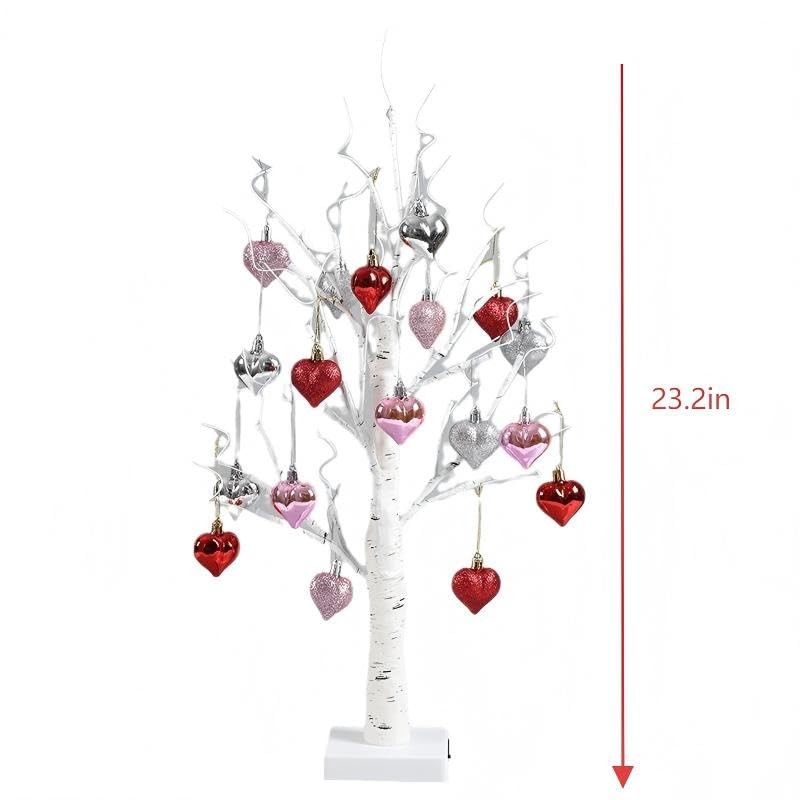24 Inch Lighted White Birch Tree | Valentines Day Tabletop Decor with Hanging…