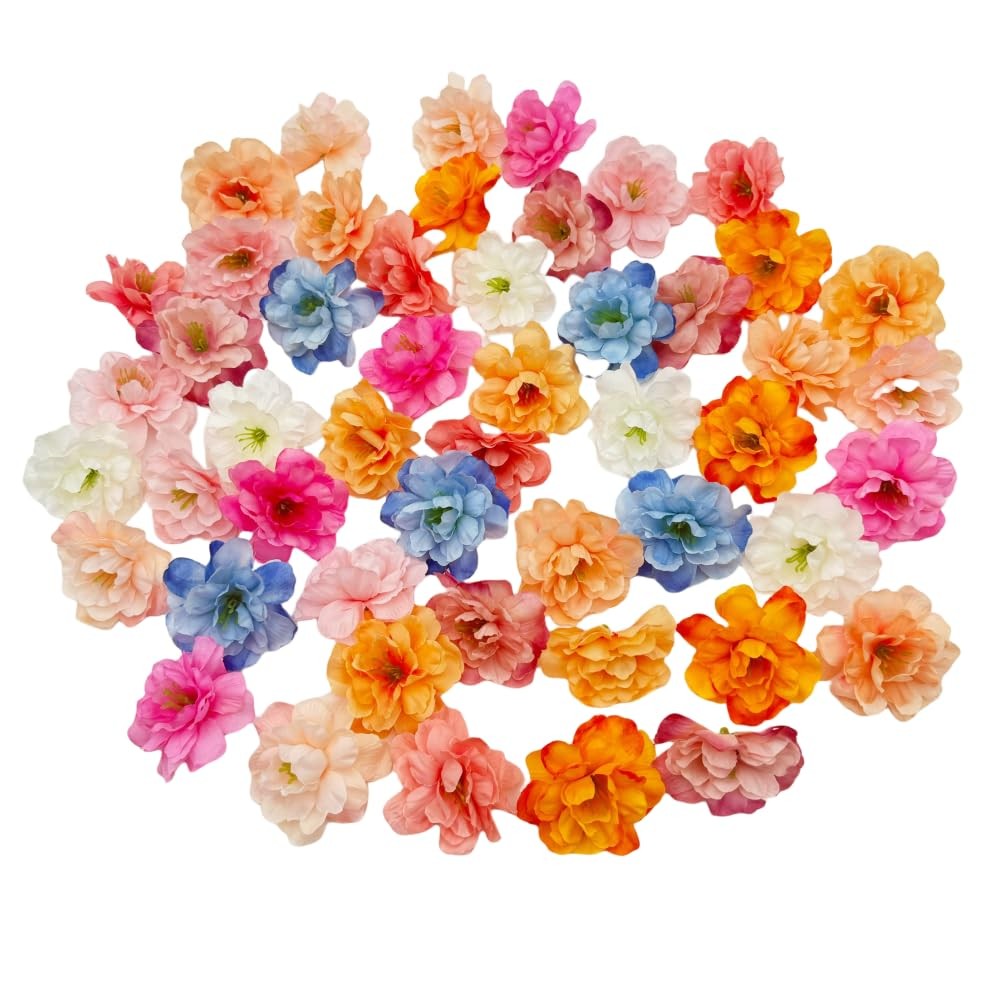 50 PCS Silk Rose 2 Inch Small Fake Flower Heads Peony For Crafts Multicolour