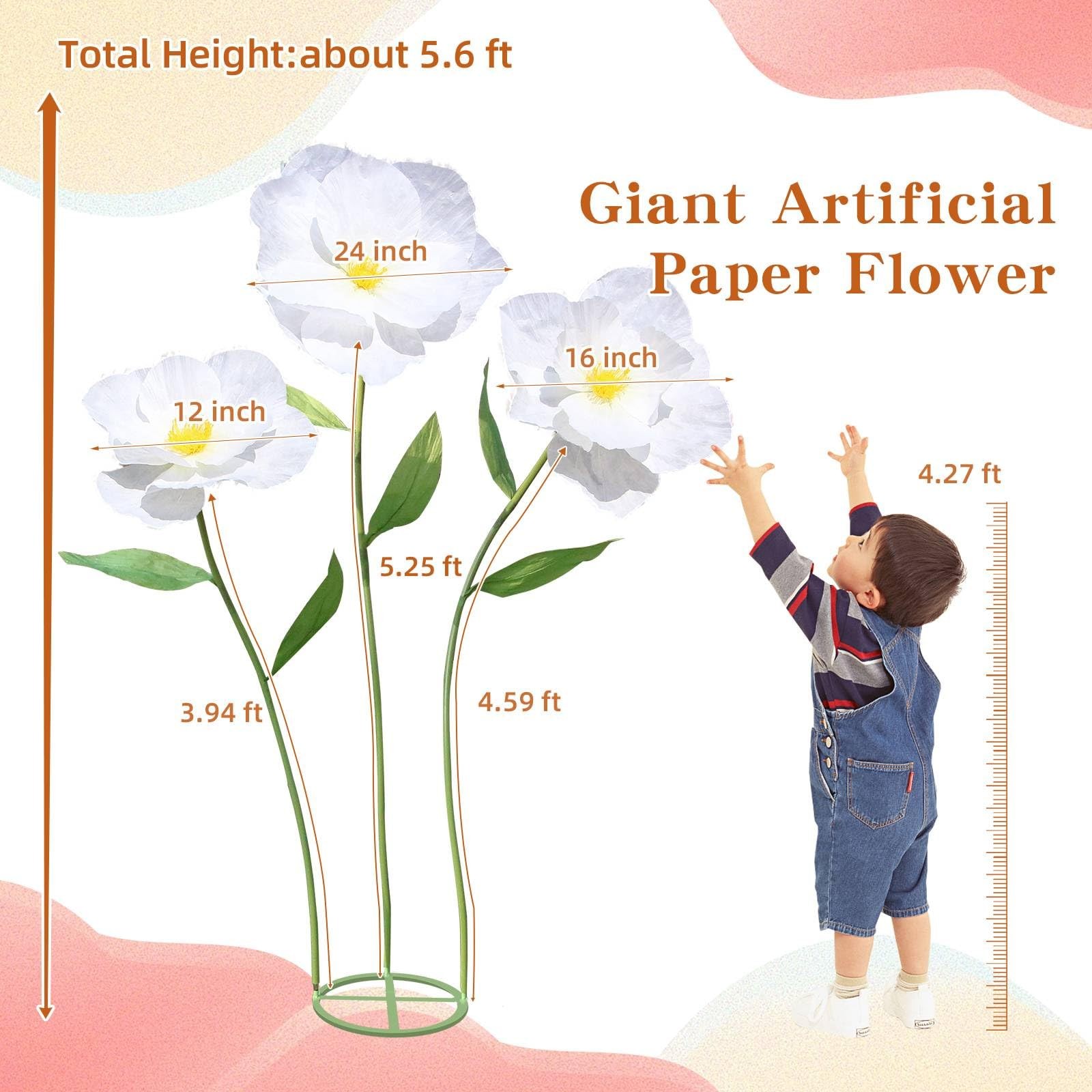5.9 Ft Large Paper Artificial Flowers,Giant Flowers for Decoration,Standing H…