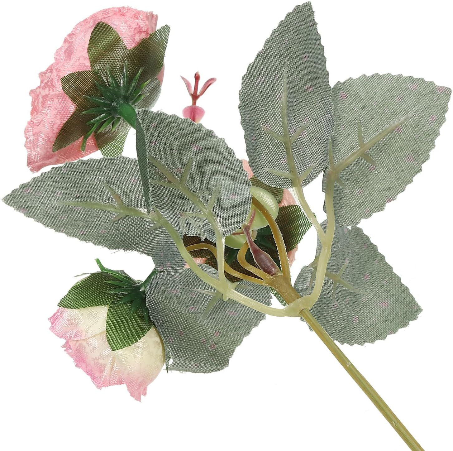 7 Branch 21 Heads Artificial Silk Mini Rose with Stem, 4 Pack Fake Flowers Leaf