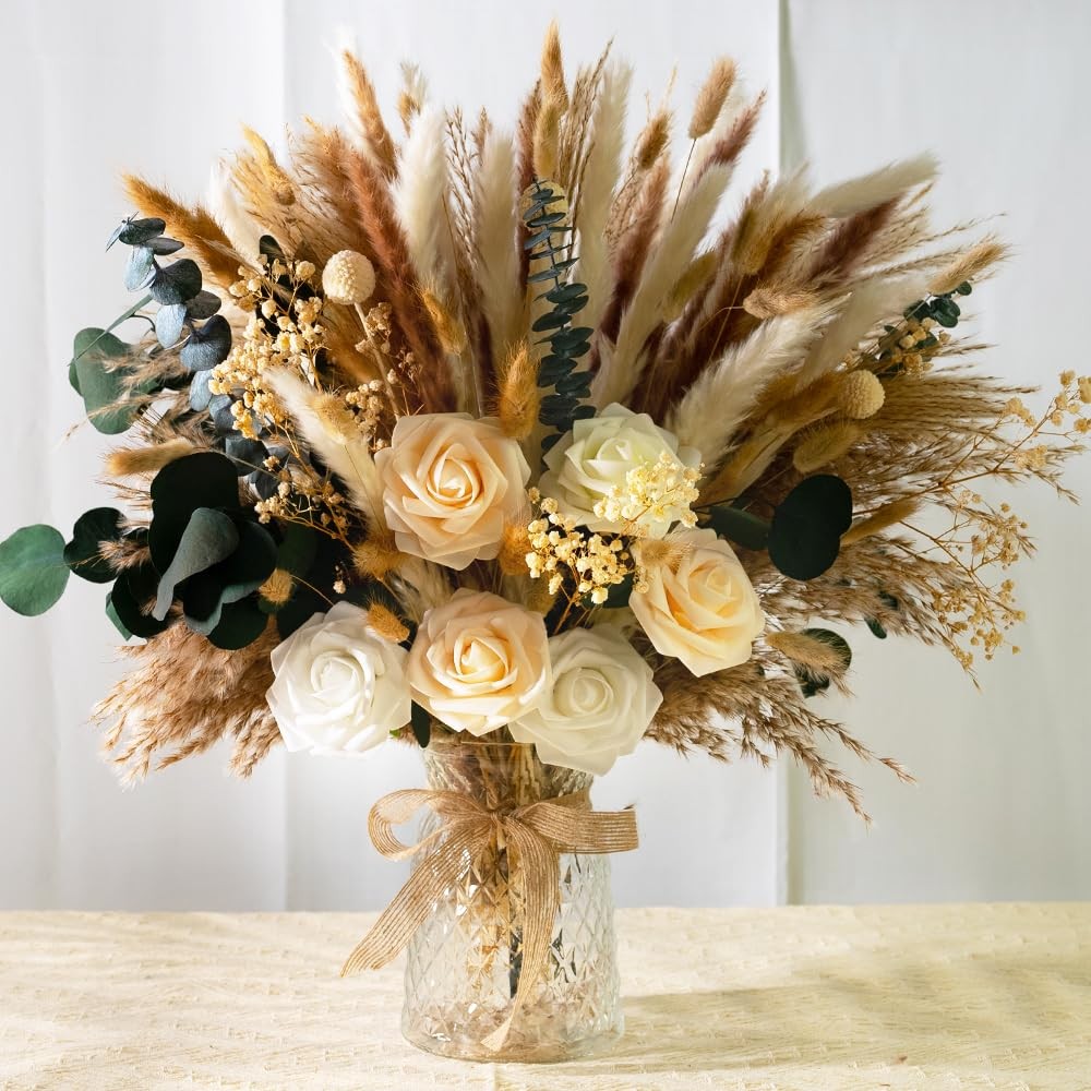 101pcs Artificial Flowers in Vase Natural Dried Pampas Grass Decor with Vase …