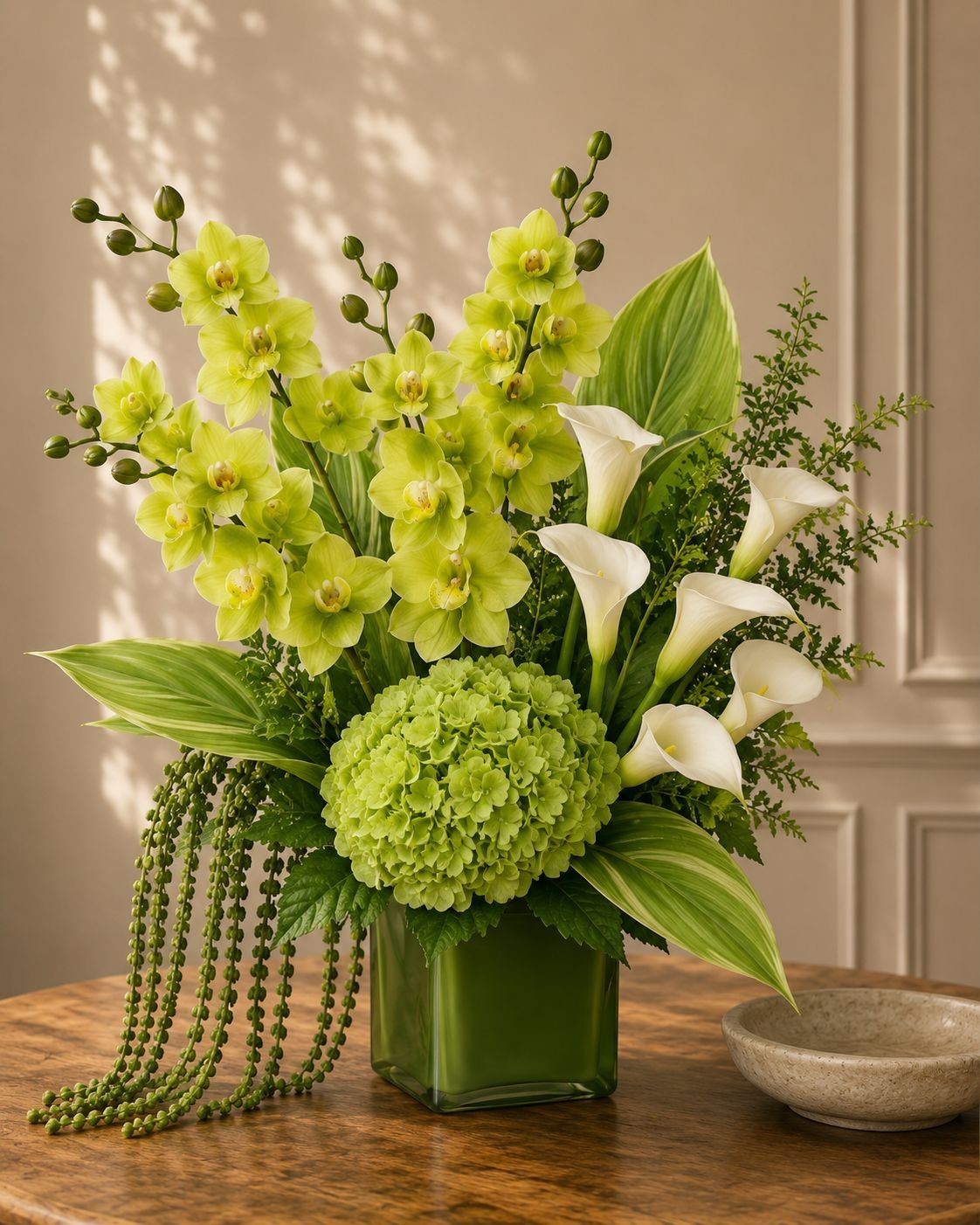 Real Touch Cymbidium Orchid Stem | Green Artificial Orchid | 31 Inch Faux Floral