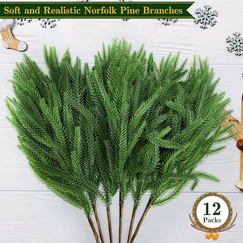 12 Pcs Artificial Norfolk Pine Branches, Norfolk Pine Artificial Pine Stems DIY