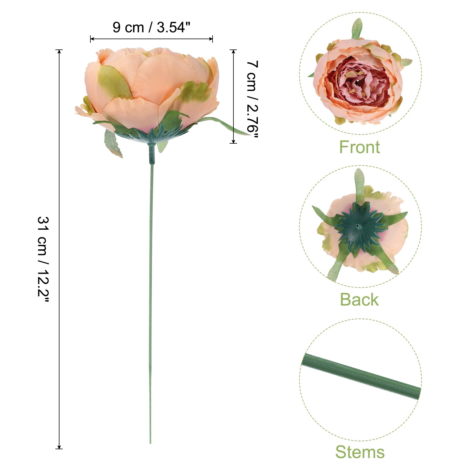 25Pcs Peonies Artificial Flowers Fake Peony Flowers with Stems Orange Pink