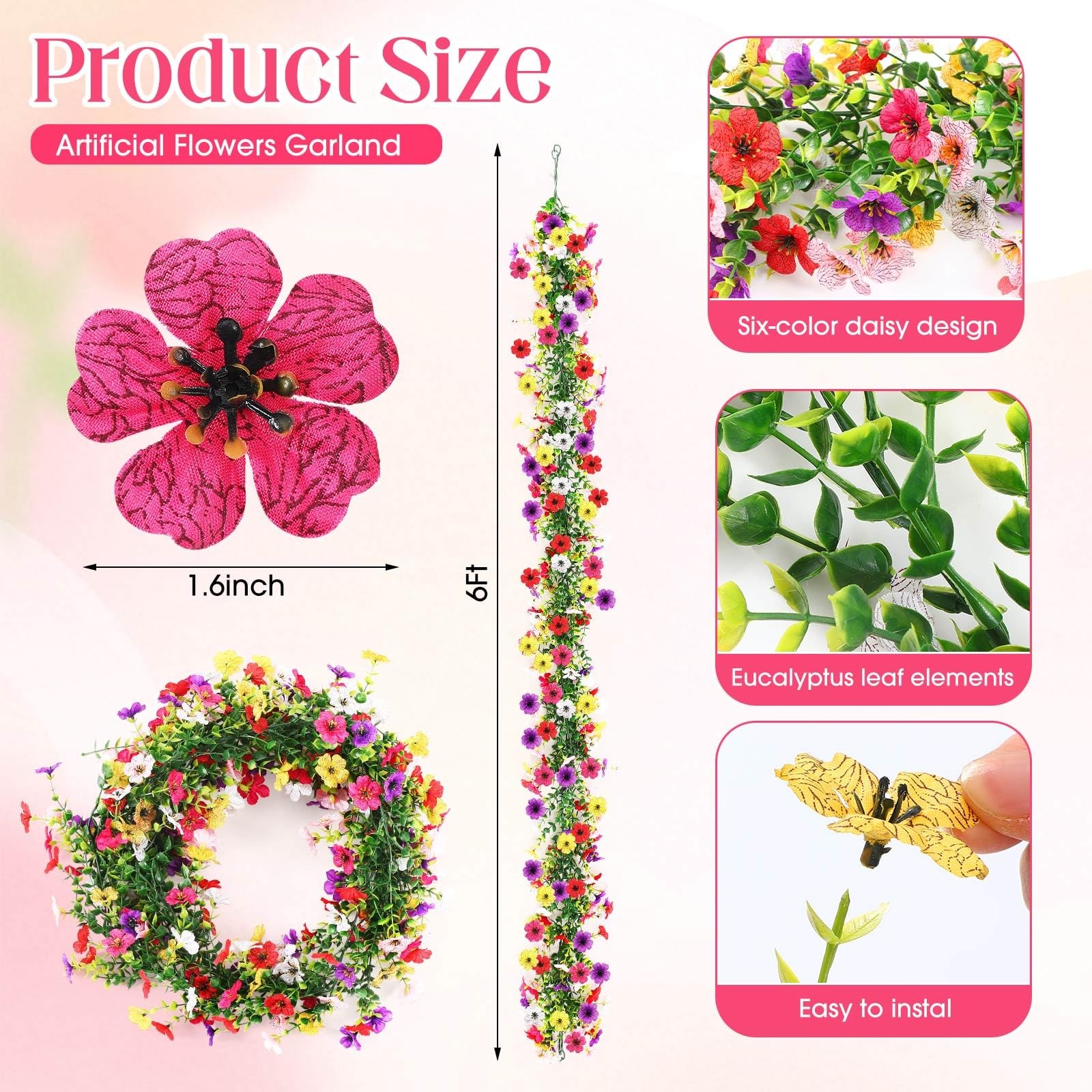 2 Pcs 6 ft Artificial Flowers Wisteria Garland Fake Hanging Wisteria Flowers …