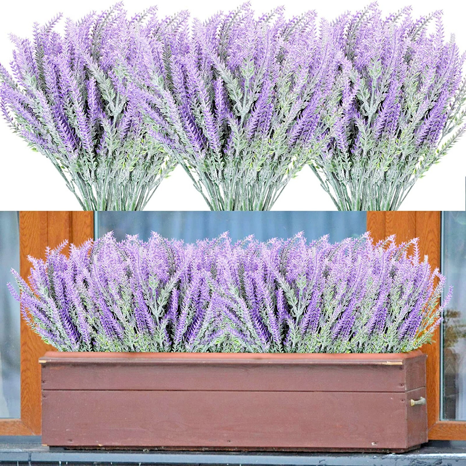 6pcs Artificial Lavender Fake Plants Purple Lavender Outdoor Indoor 14in