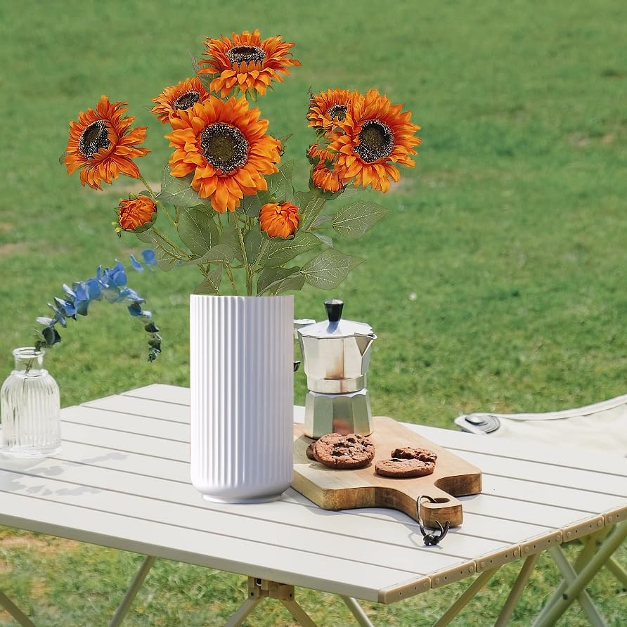 6 Pcs Red Artificial Sunflowers Fake Sun Flowers for Home Decor Wedding