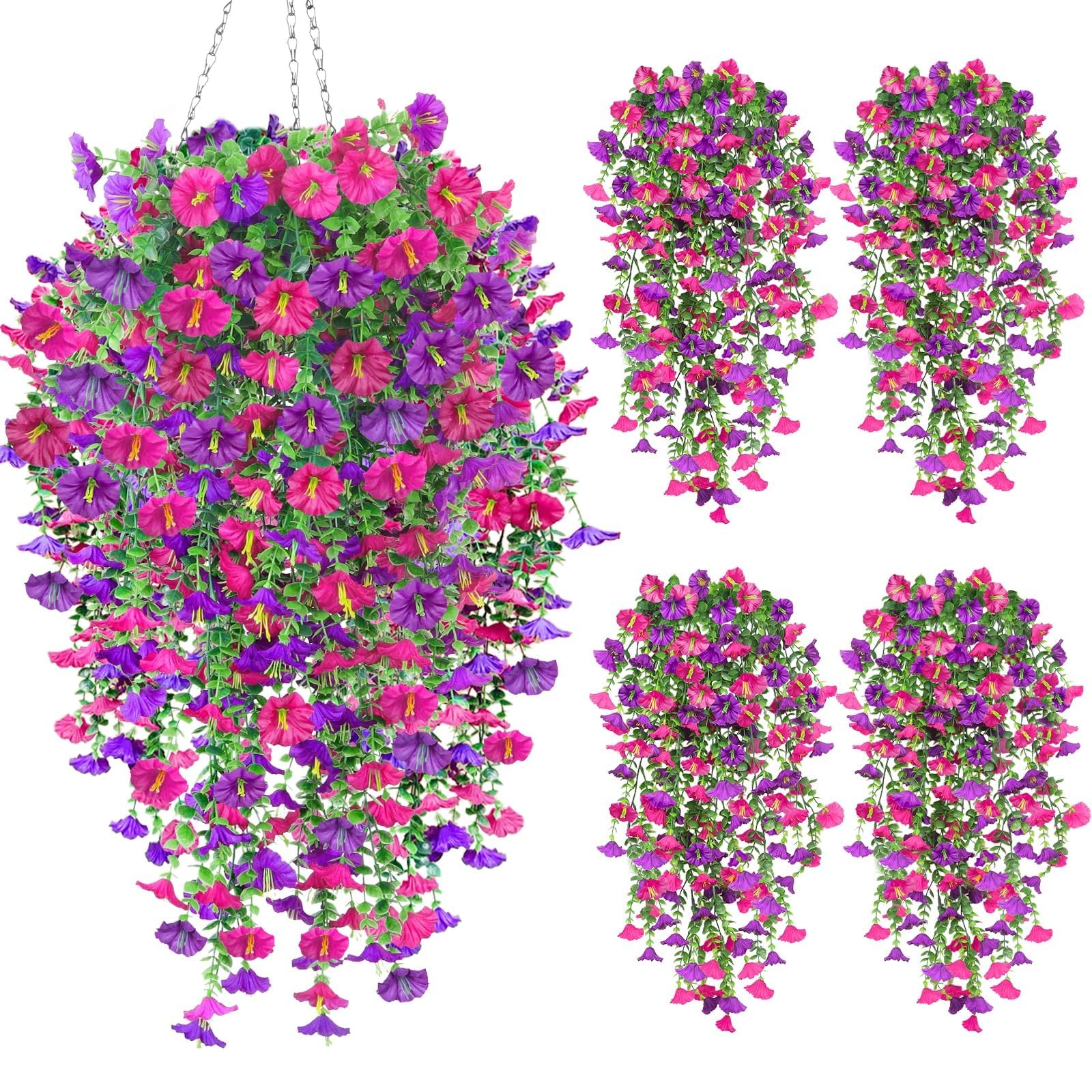 4PCS Artificial Hanging Flowers for Outdoors, Fake Hanging Plants Outdoor UV …