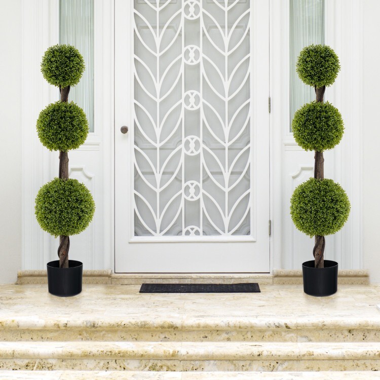 4′ Artificial Boxwood Topiary Ball Tree Plant Pot With Lush PE leaves and Trunk