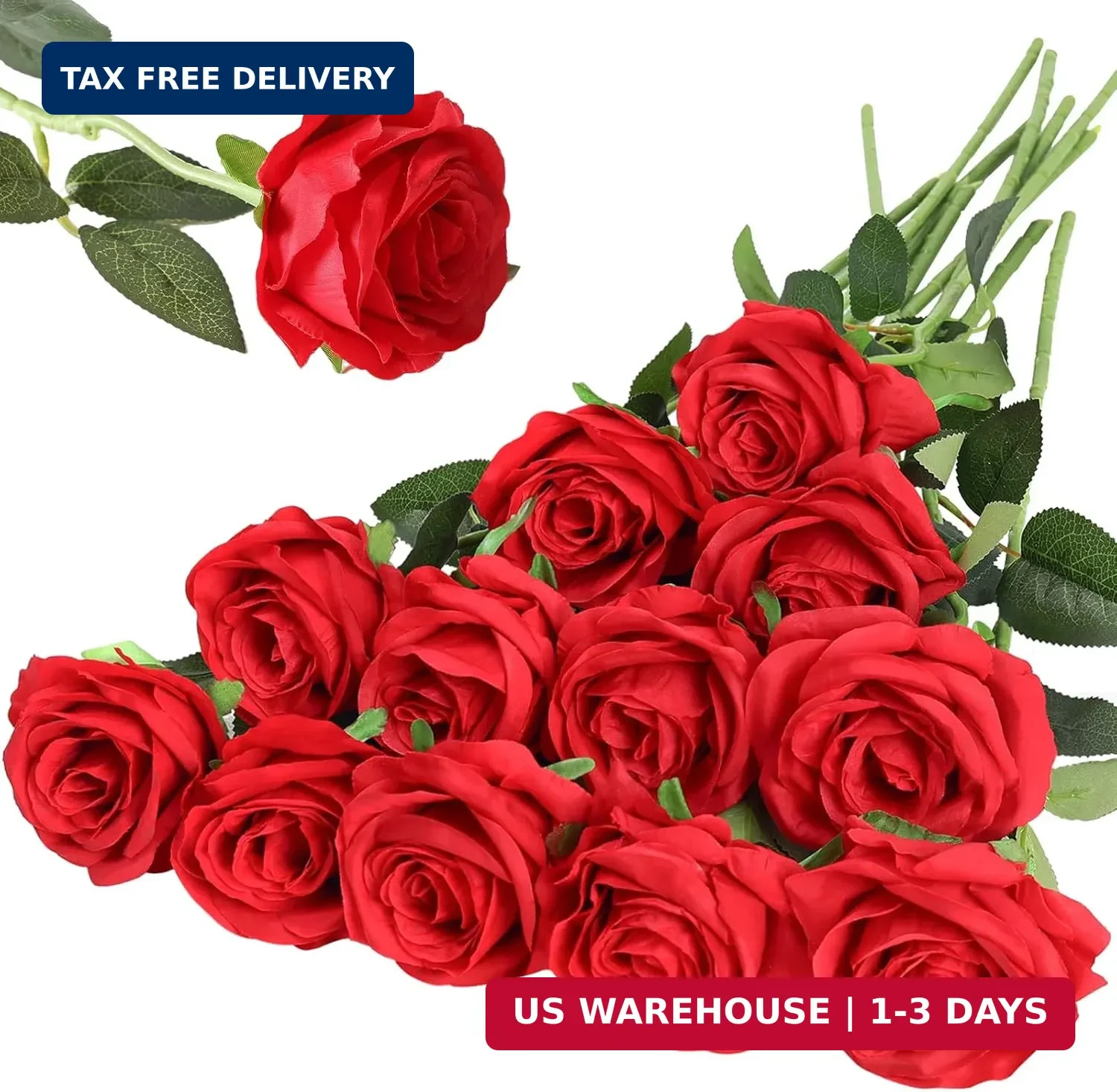 Hawesome 12PCS Artificial Silk Flowers Realistic Roses Bouquet Long Stem for Hom