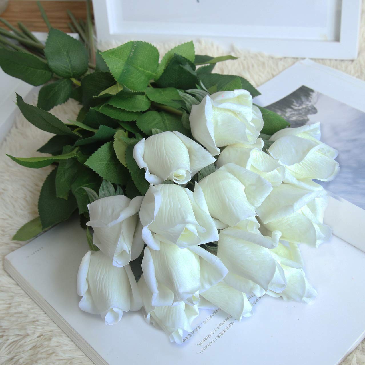 12pcs Real Look Artificial Rose Buds 22 Inch Real Touch Silk Rosebud Flower